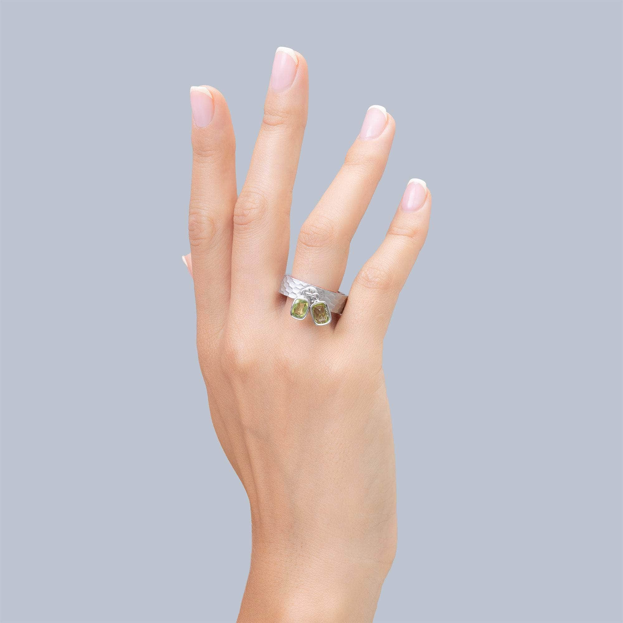 Sylphs Handmade Silver & Rosewood Ring with Dual Octagon-Cut Peridots