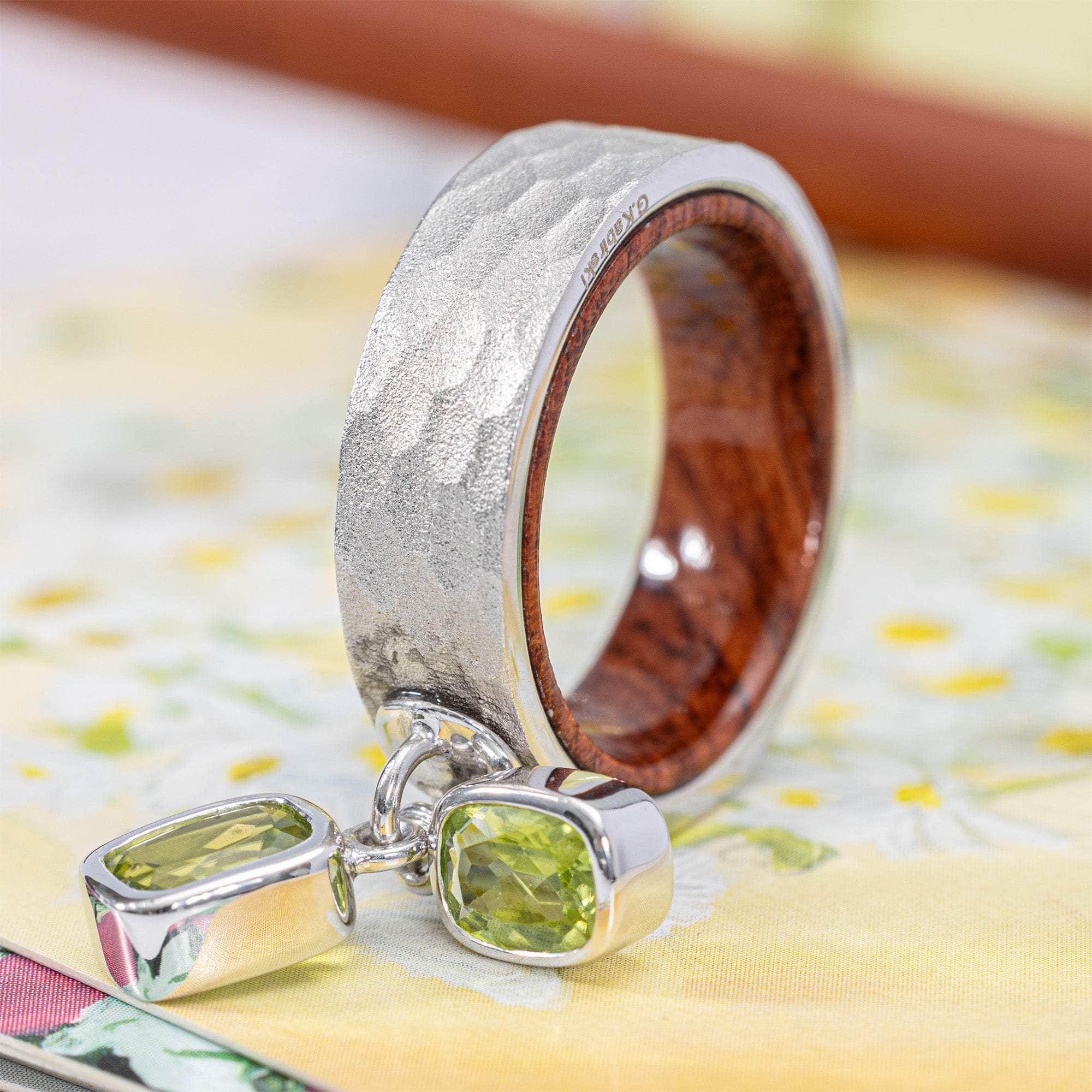Sylphs Handmade Silver & Rosewood Ring with Dual Octagon-Cut Peridots