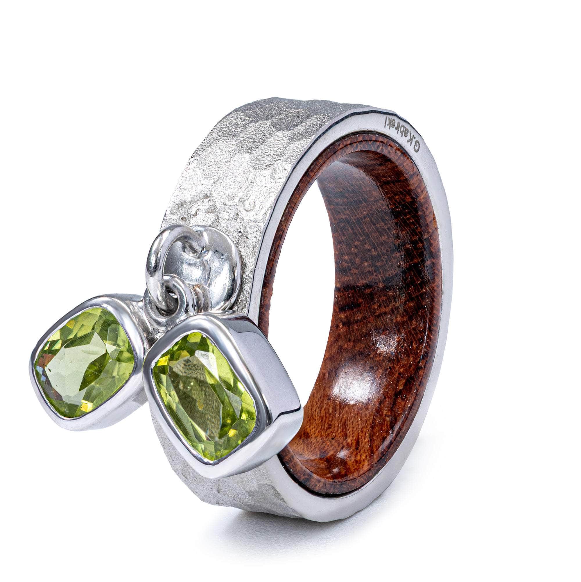 Sylphs Handmade Silver & Rosewood Ring with Dual Octagon-Cut Peridots