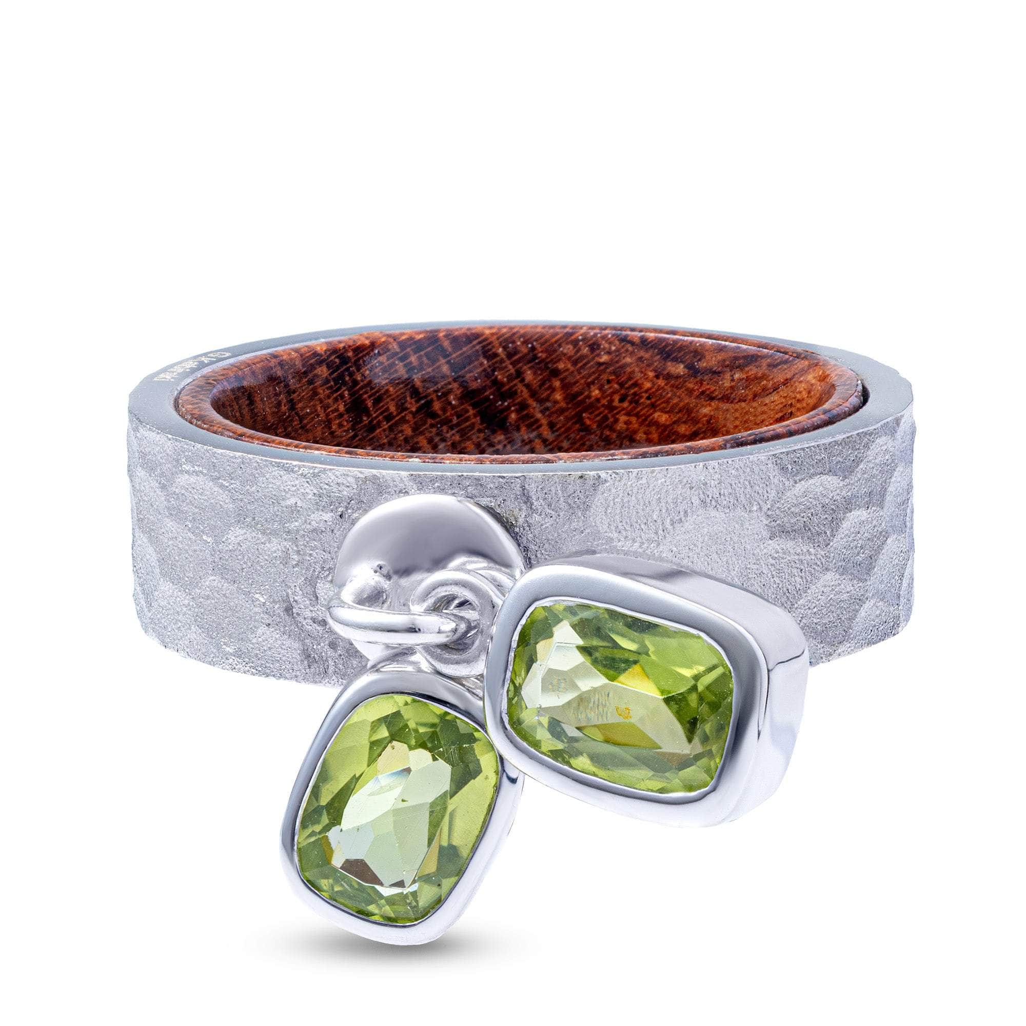 Sylphs Handmade Silver & Rosewood Ring with Dual Octagon-Cut Peridots