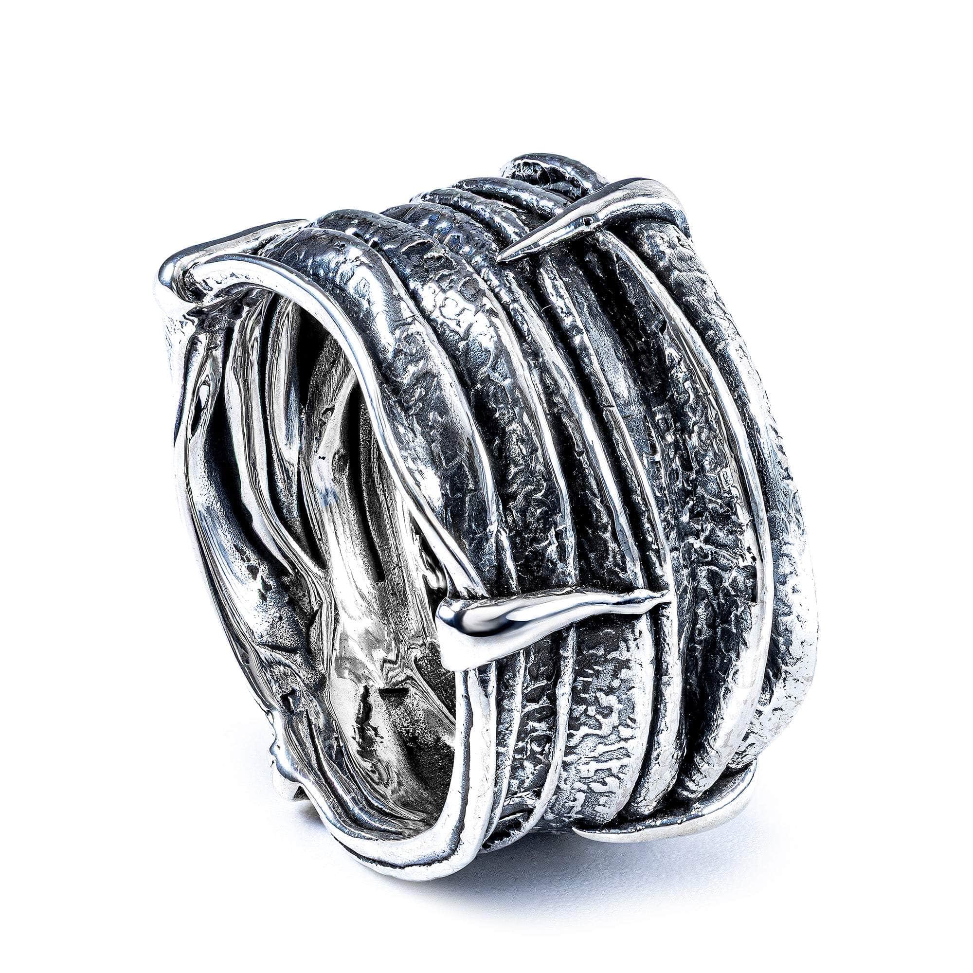 Taffeta Oxidized 925 Silver Edgy Design Ring with Wrinkled and Clawed Texture