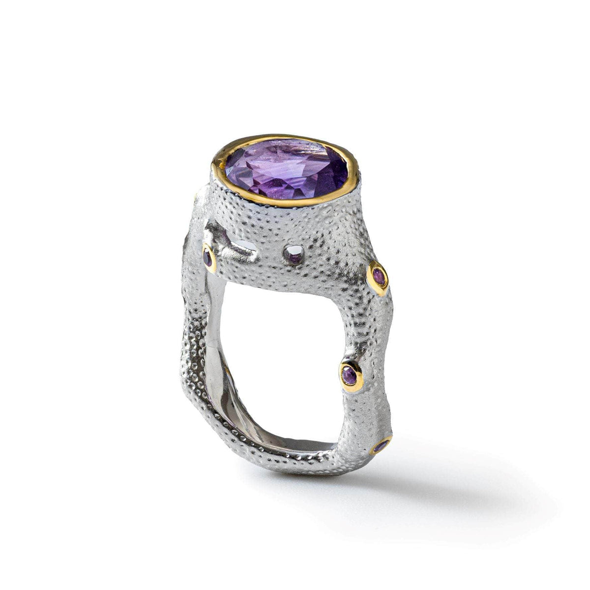 Tano White Rhodium and 18K Gold-Plated Silver Ring with Natural Oval-c