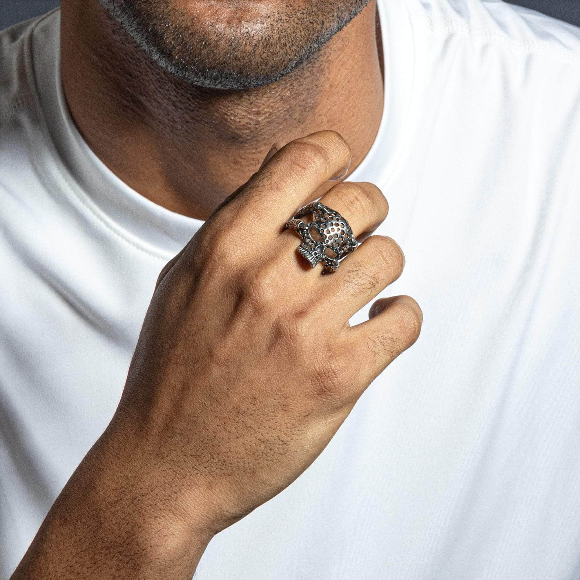 Temporal Brutalist Oxidized Silver Skull Ring