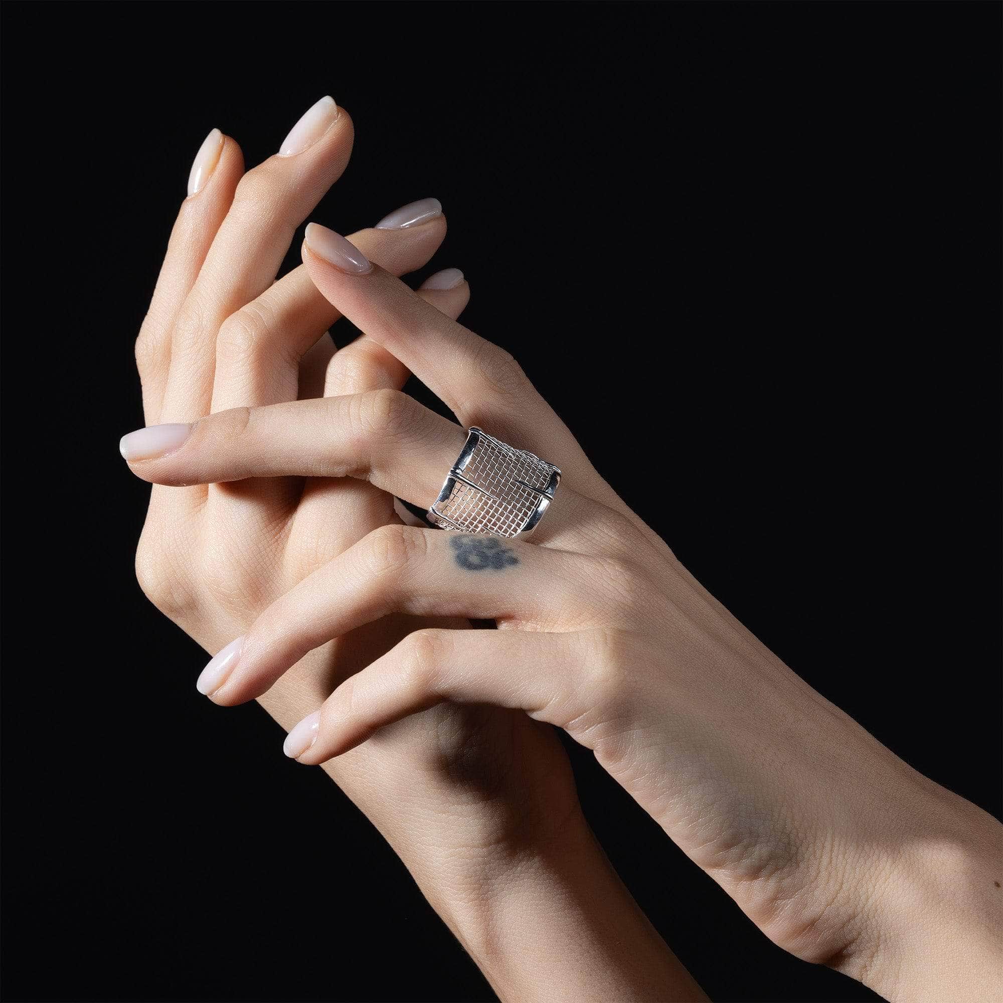 Tessera 925 Silver & Titanium Mesh Adjustable Open Band Ring