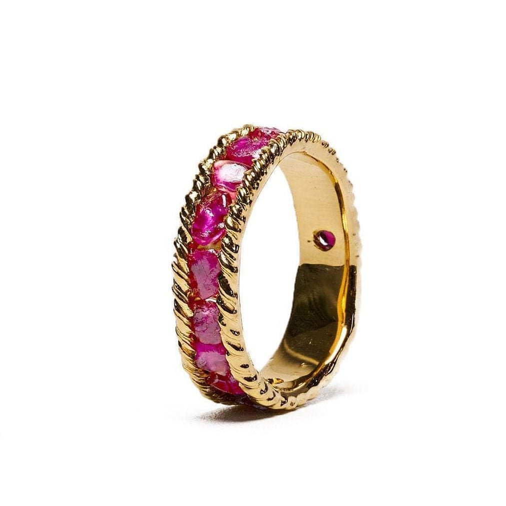 Tiann Minimalist Gold-Plated 925 Silver Ring with Raw Pink Sapphire