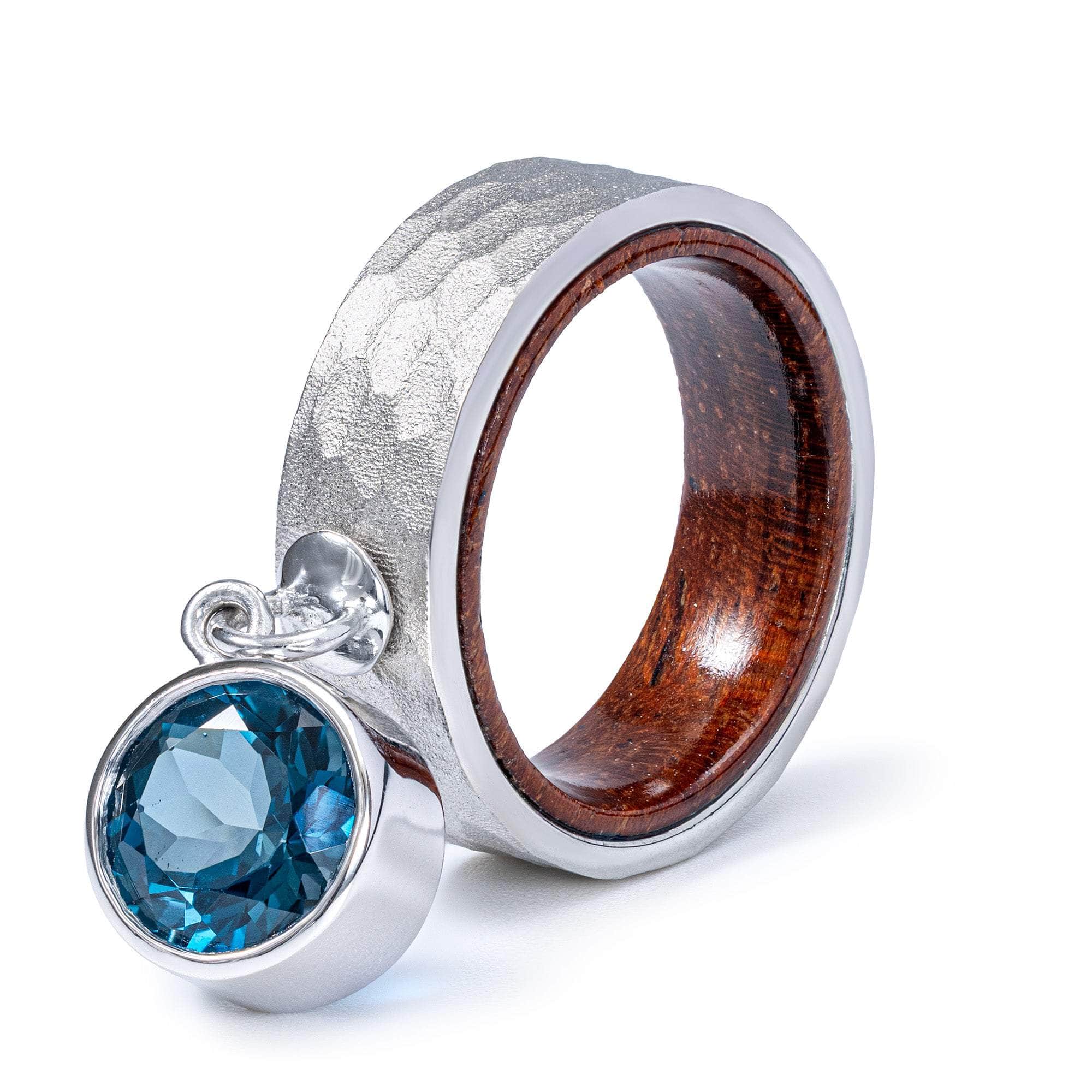 Undine Silver & Rosewood Ring with Suspended Blue Topaz