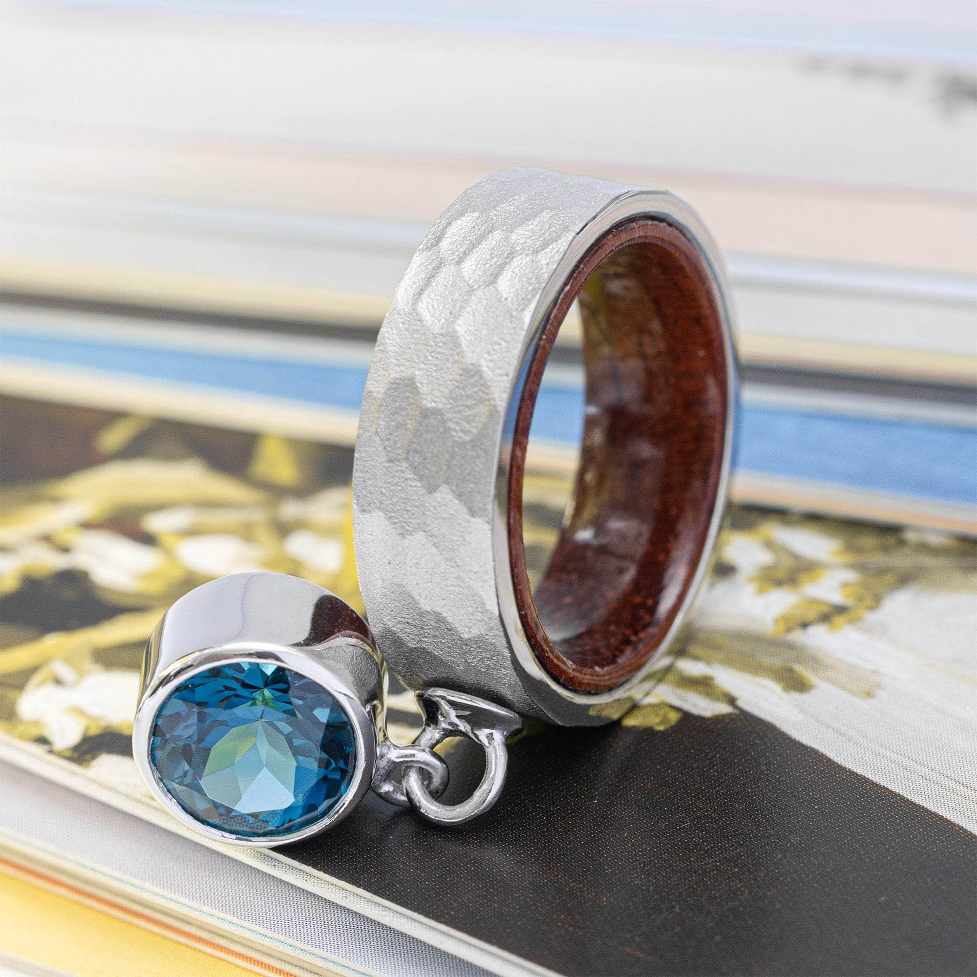 Undine Silver & Rosewood Ring with Suspended Blue Topaz