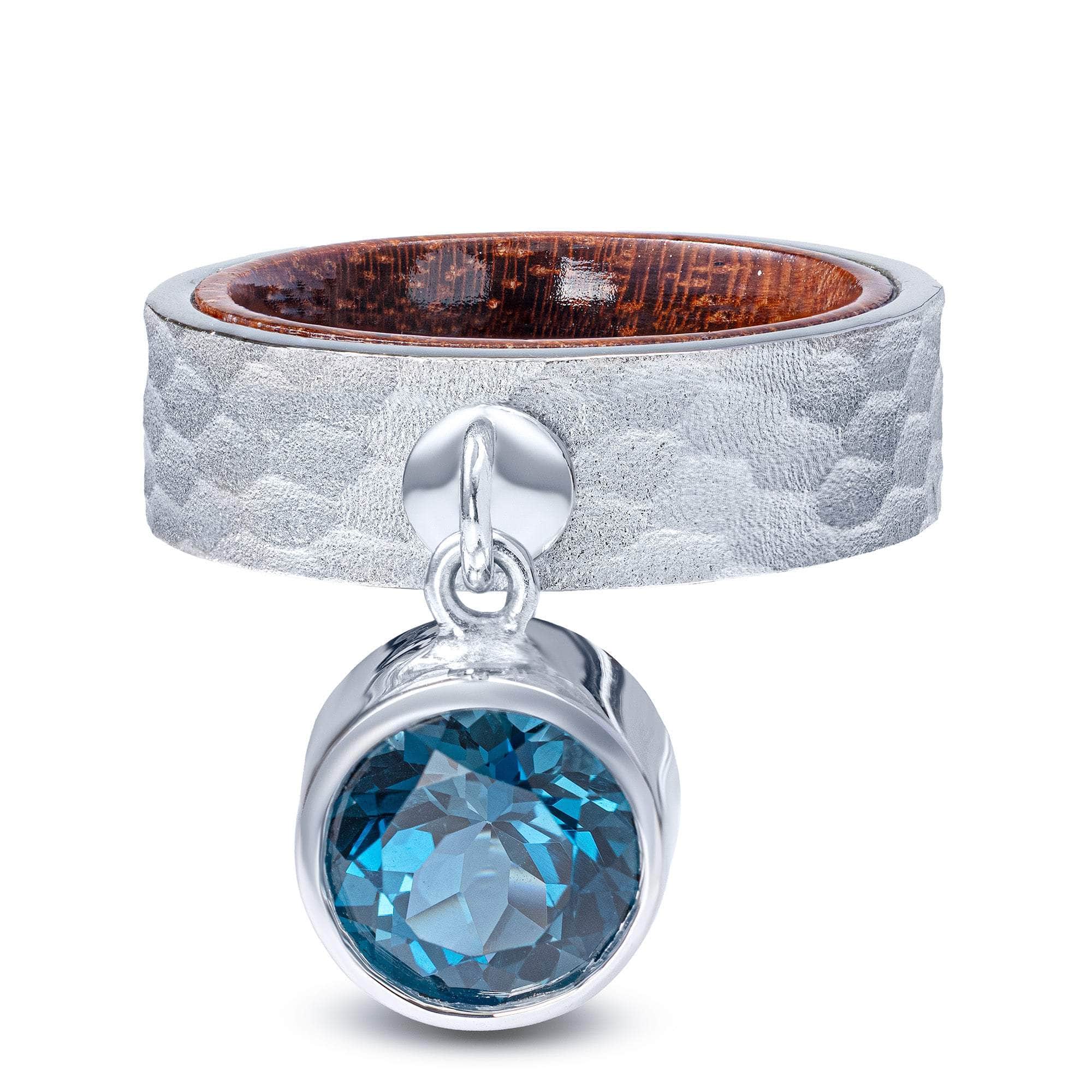 Undine Silver & Rosewood Ring with Suspended Blue Topaz