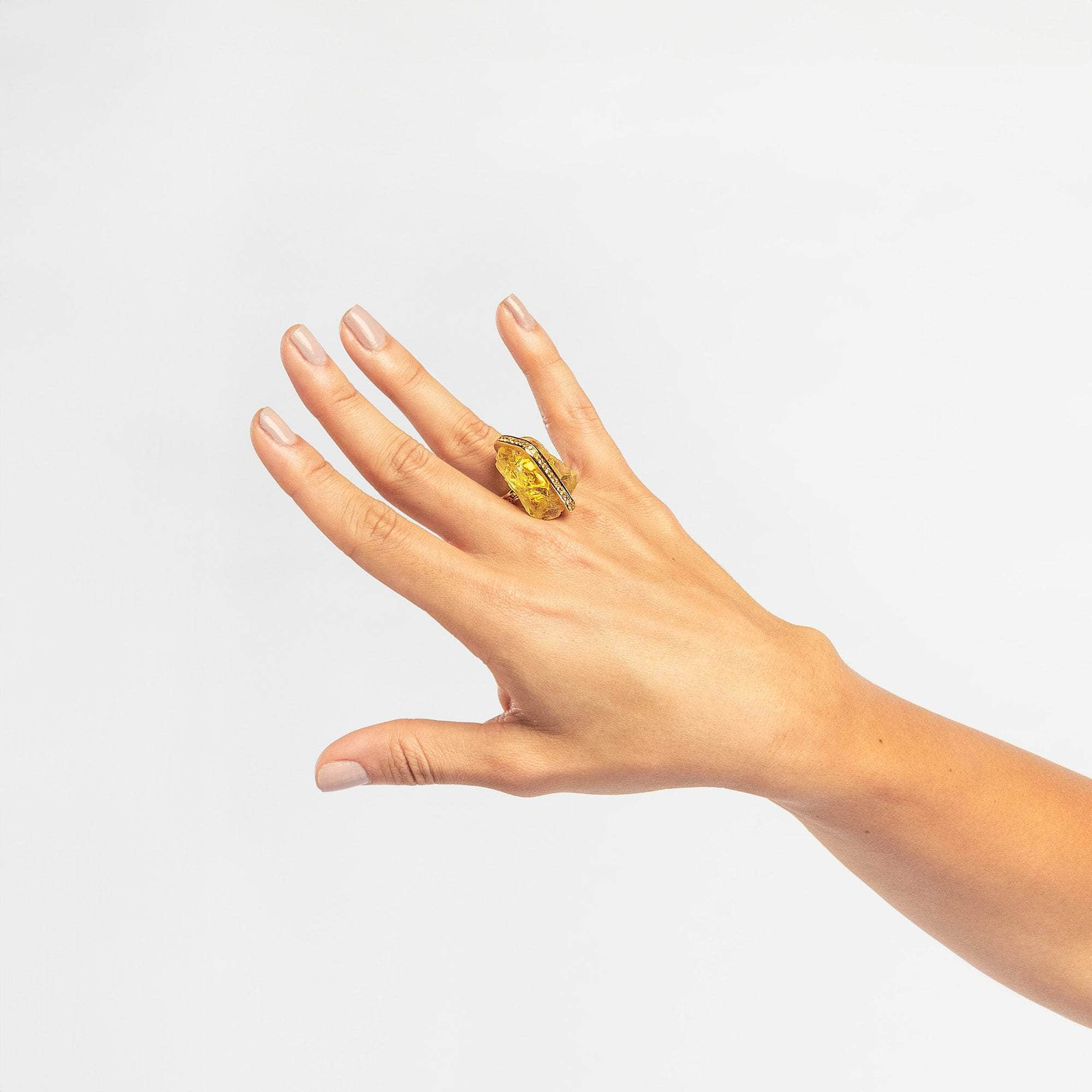 Uni Rough Lemon Quartz and Yellow Sapphire Ring GERMAN KABIRSKI