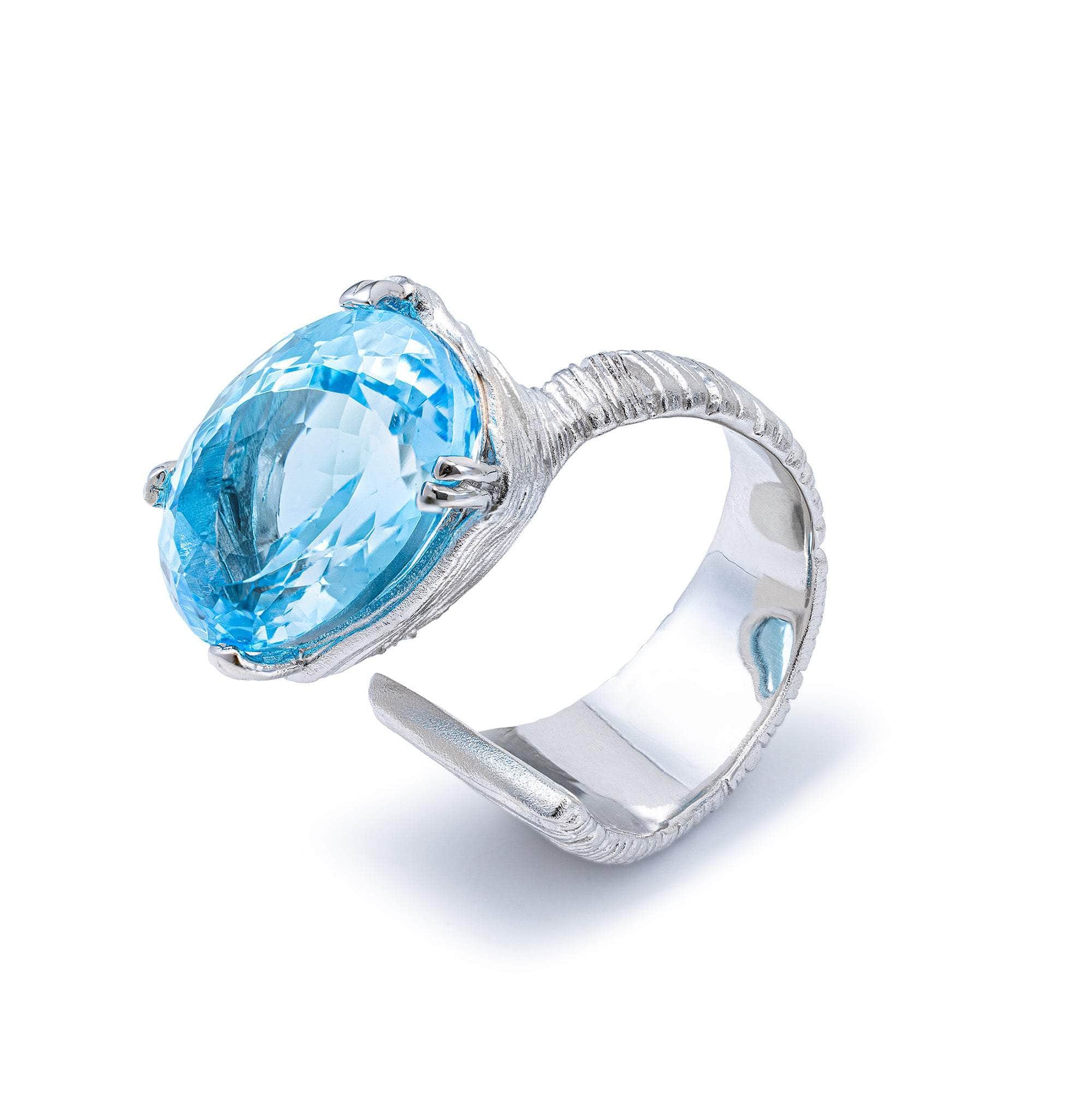 Velis 925 Silver Open Ring with Natural Oval-cut Blue Topaz