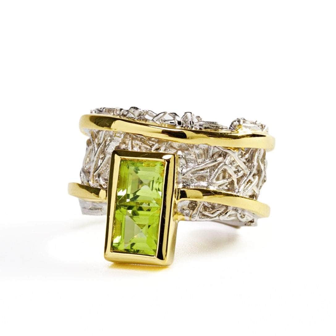 Verina Ring with Choice of Gems: Peridot, Amethyst, Topaz, Citrine, Rhodolite - in White Rhodium & Gold