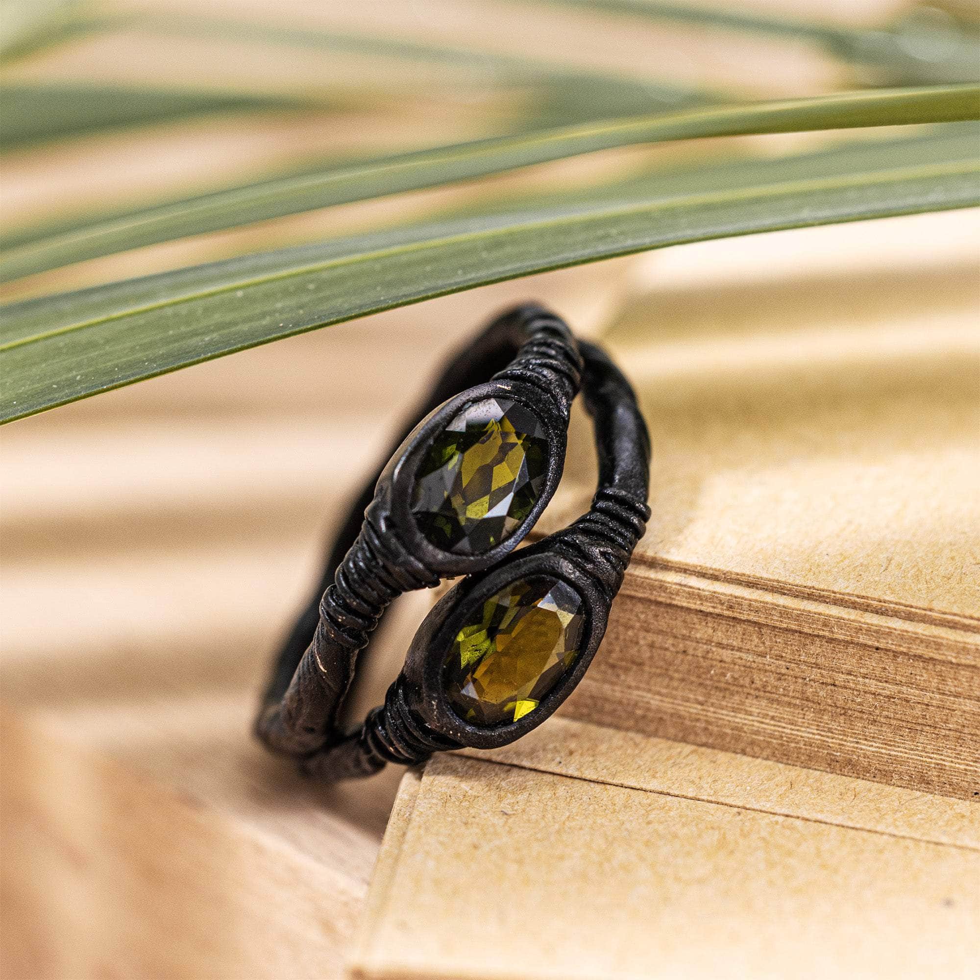 Vesta Ring in Anthracite Plated Silver with Chrome Diopside for Organic Minimalist Style