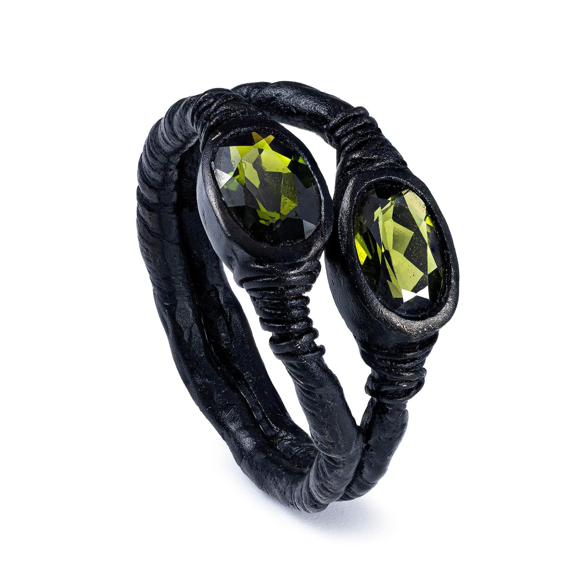 Vesta Ring in Anthracite Plated Silver with Chrome Diopside for Organic Minimalist Style