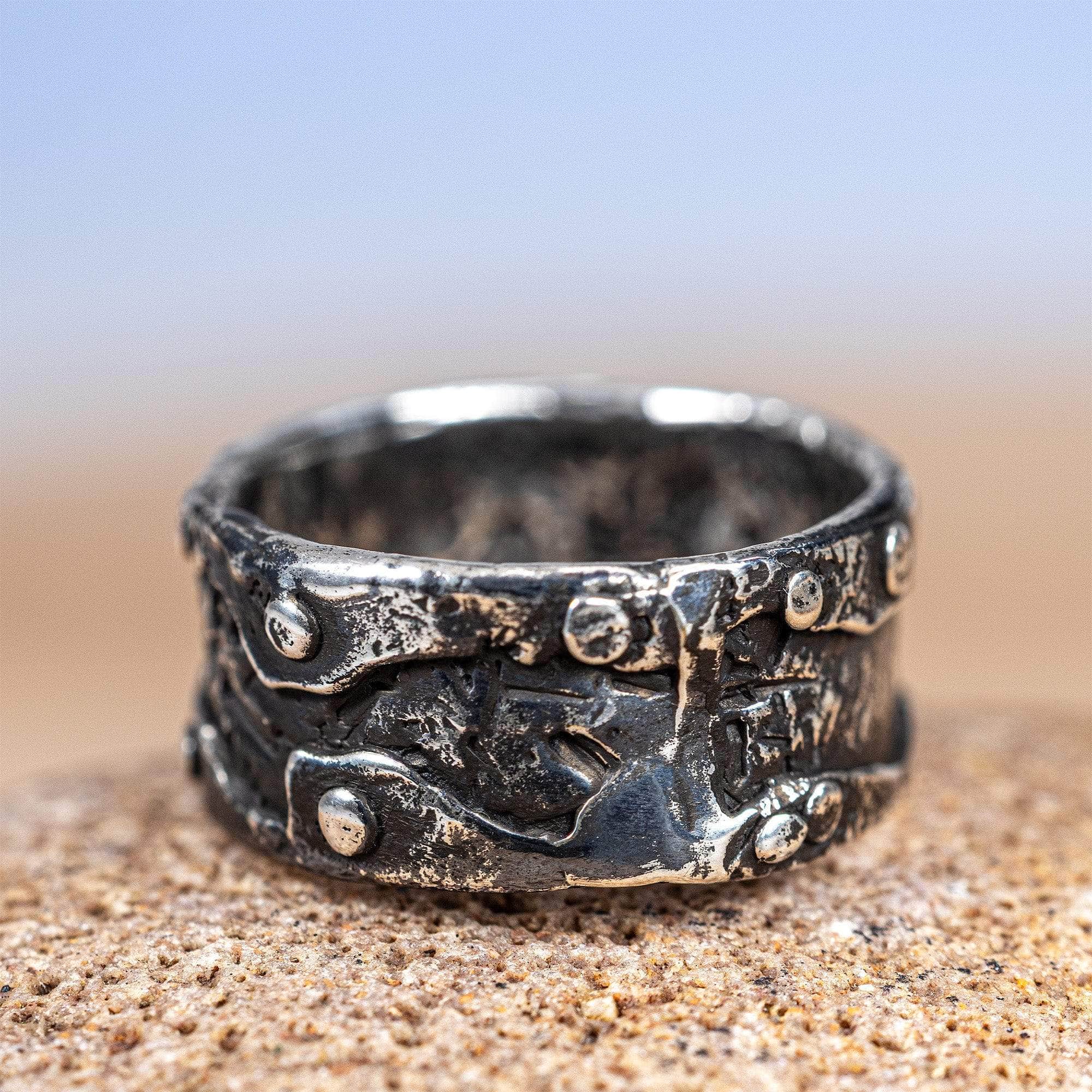 Vexor Unisex 925 Sterling Silver Rivet Ring with Raw Texture