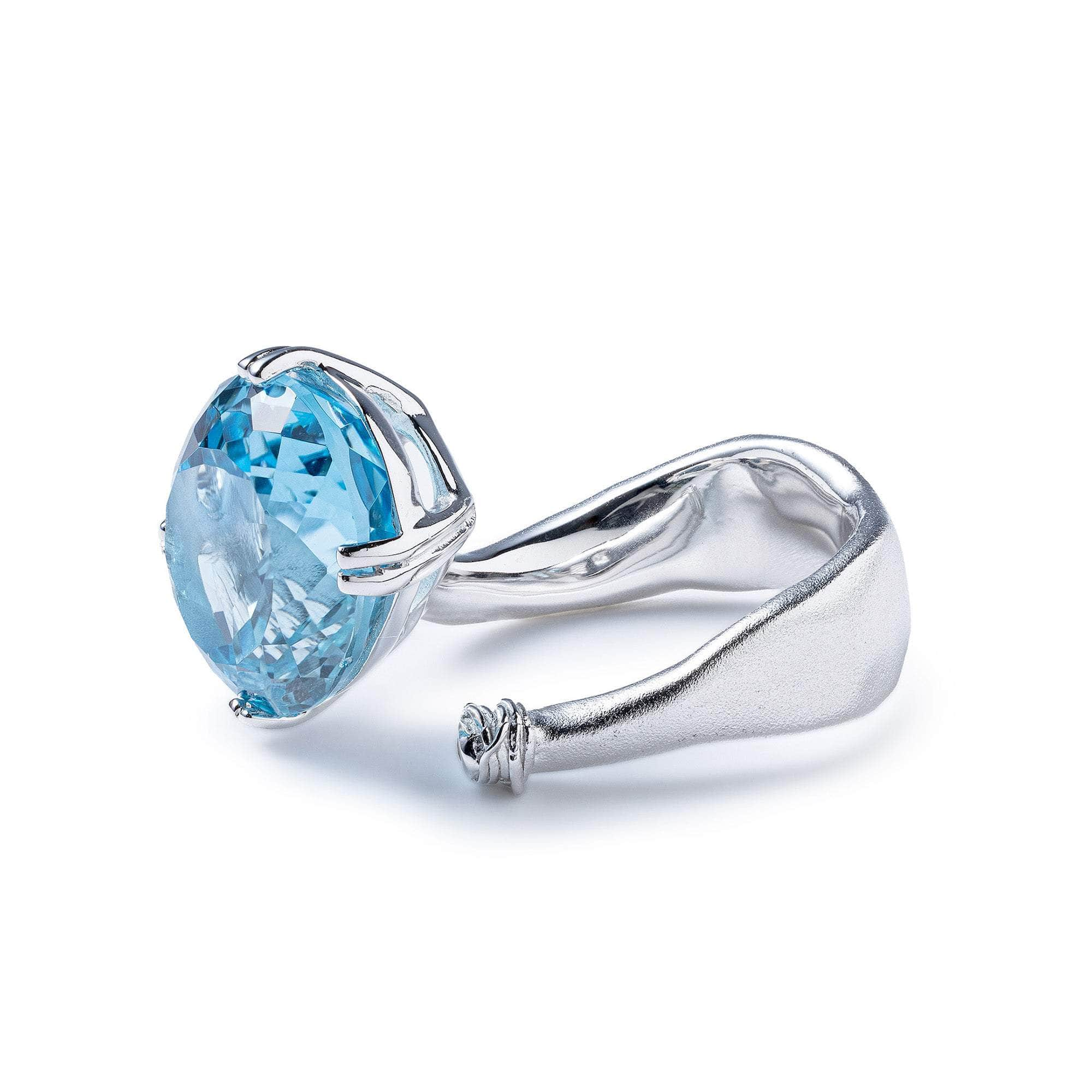 Veyra 925 Silver Open Ring with Natural Oval-cut Blue Topaz