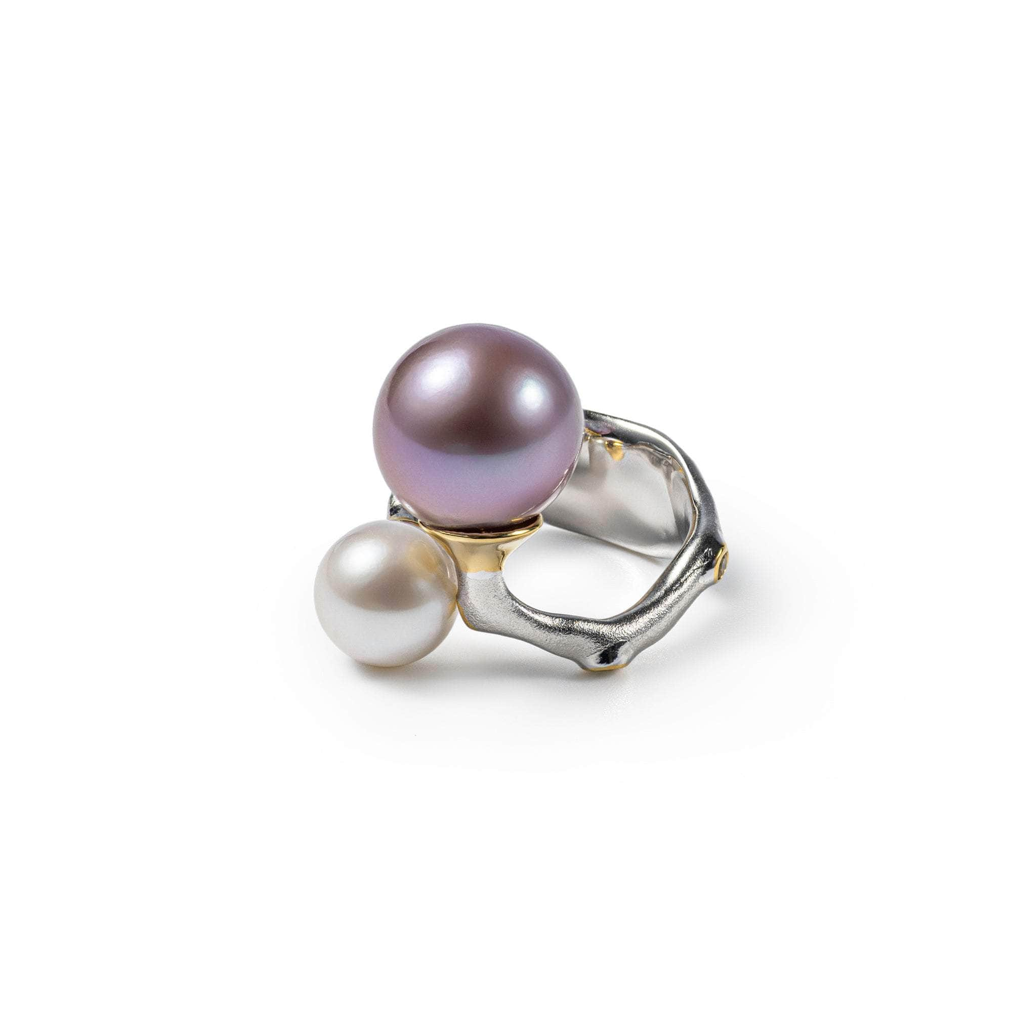 Yuva Purple Pearl and White Pearl and Peridot Ring (White Rhodium, Gold 18K) GERMAN KABIRSKI