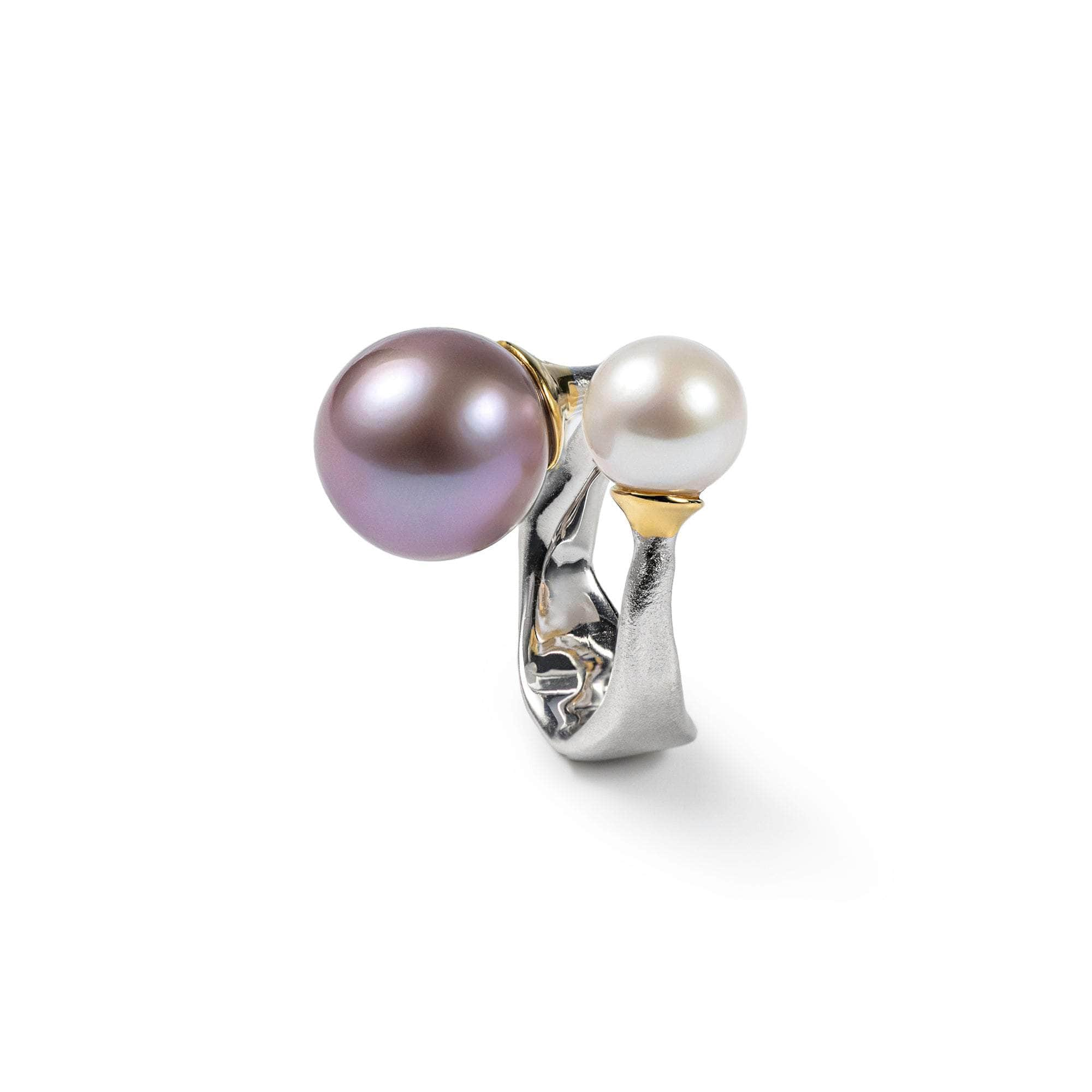 Yuva Purple Pearl and White Pearl and Peridot Ring (White Rhodium, Gold 18K) GERMAN KABIRSKI