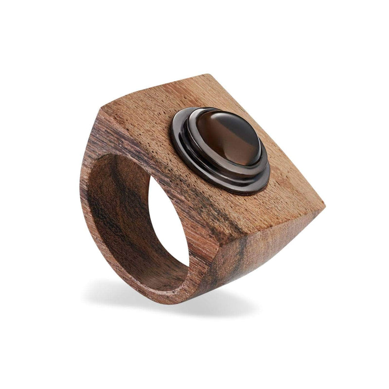 Ring Mithrana Smokey Quartz Wood Ring (Black Rhodium) Mithrana Smokey Quartz Wood Ring, Ring by GERMAN KABIRSKI