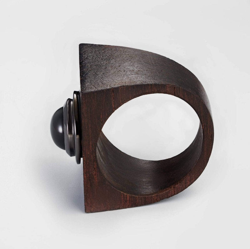 Ring Tashna Smokey Quartz Wood Ring (Black Rhodium) Tashna Smokey Quartz Wood Ring, Ring by GERMAN KABIRSKI