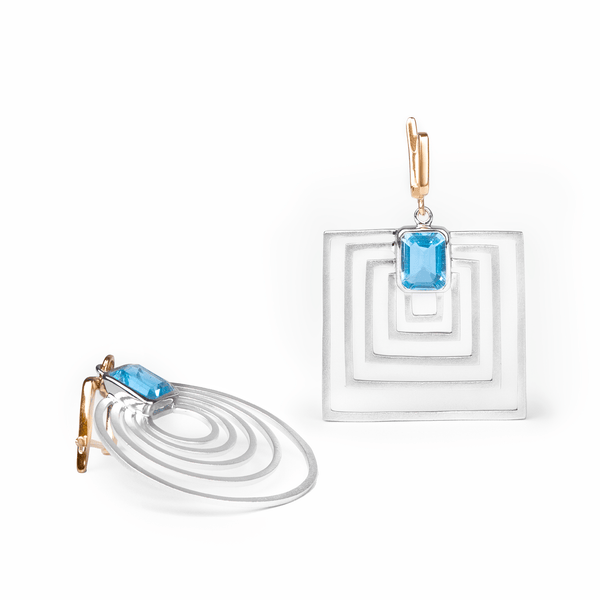 Earrings silver/gold Poincare Blue Topaz Earrings (White Rhodium) Poincare Blue Topaz Earrings, Earrings by GERMAN KABIRSKI