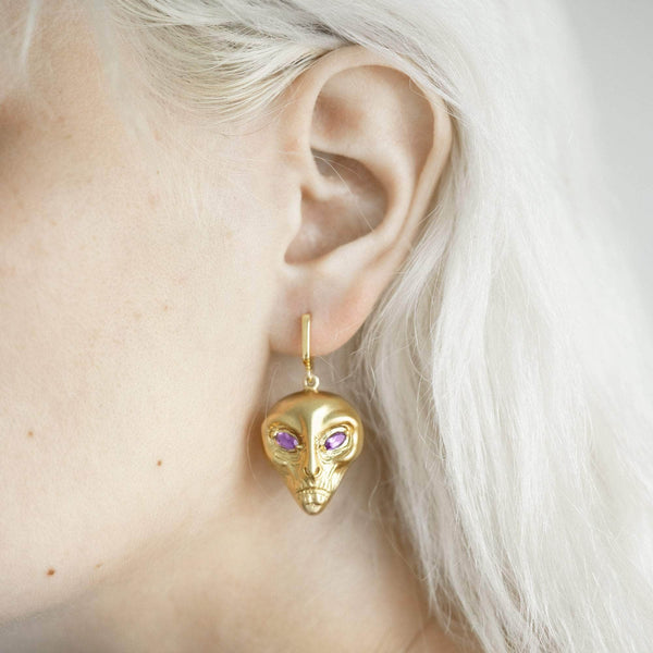 Earrings gold Mammon Amethyst Mono Earring Mammon Amethyst Mono Earring, Earrings by GERMAN KABIRSKI