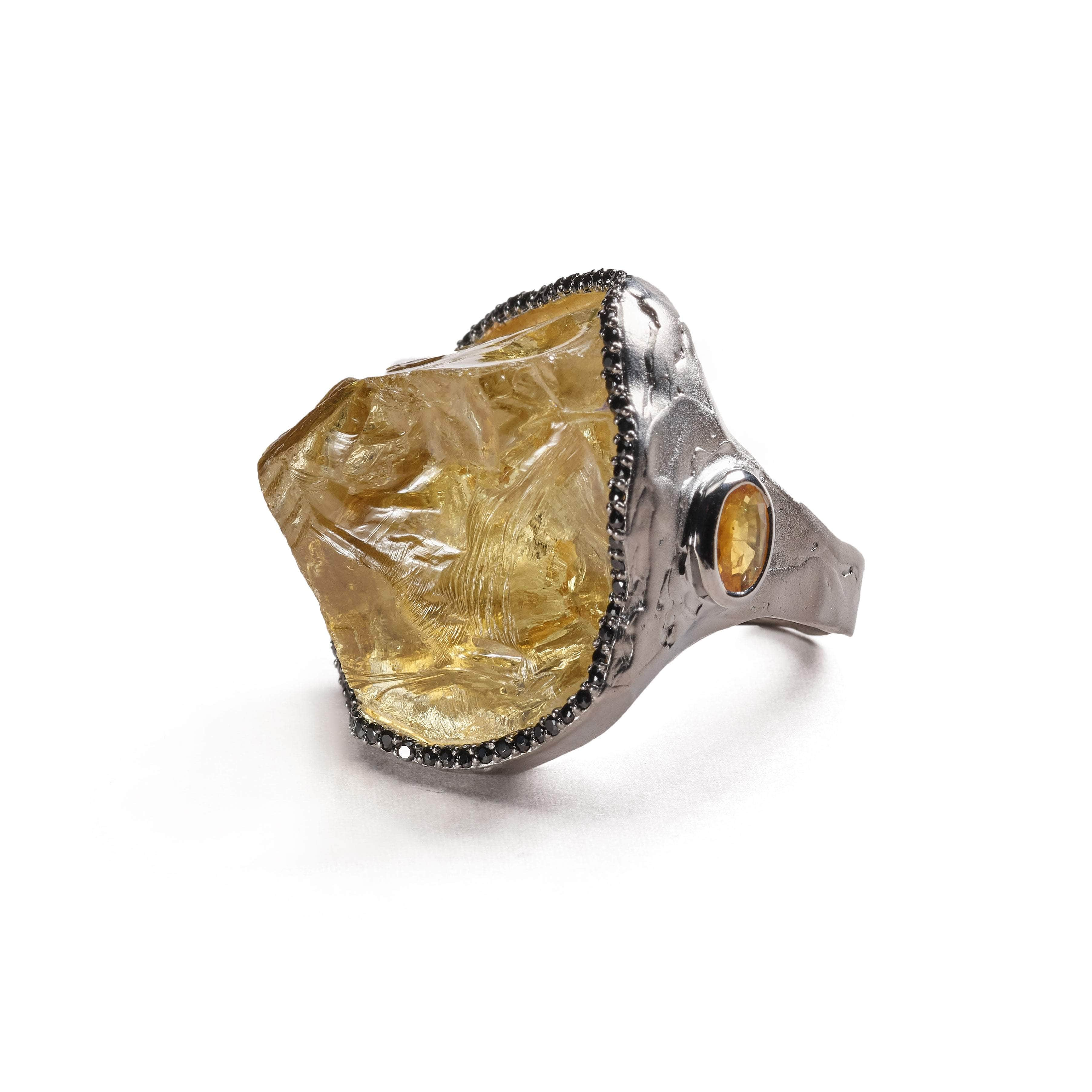 Akana Citrine and Yellow Sapphire and Black Spinel Ring GERMAN KABIRSKI