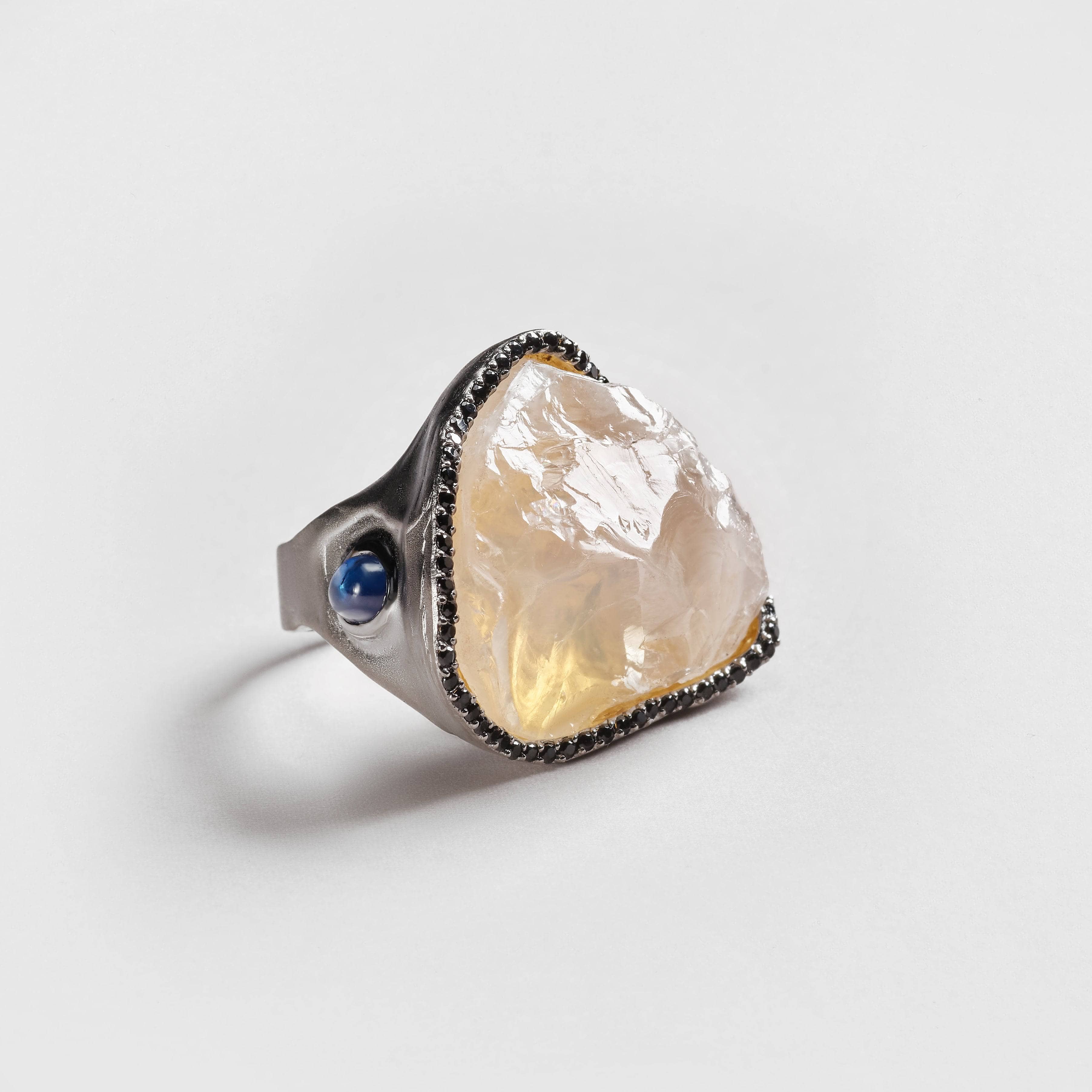 Odalie Quartz and Sapphire and Black Spinel Ring GERMAN KABIRSKI