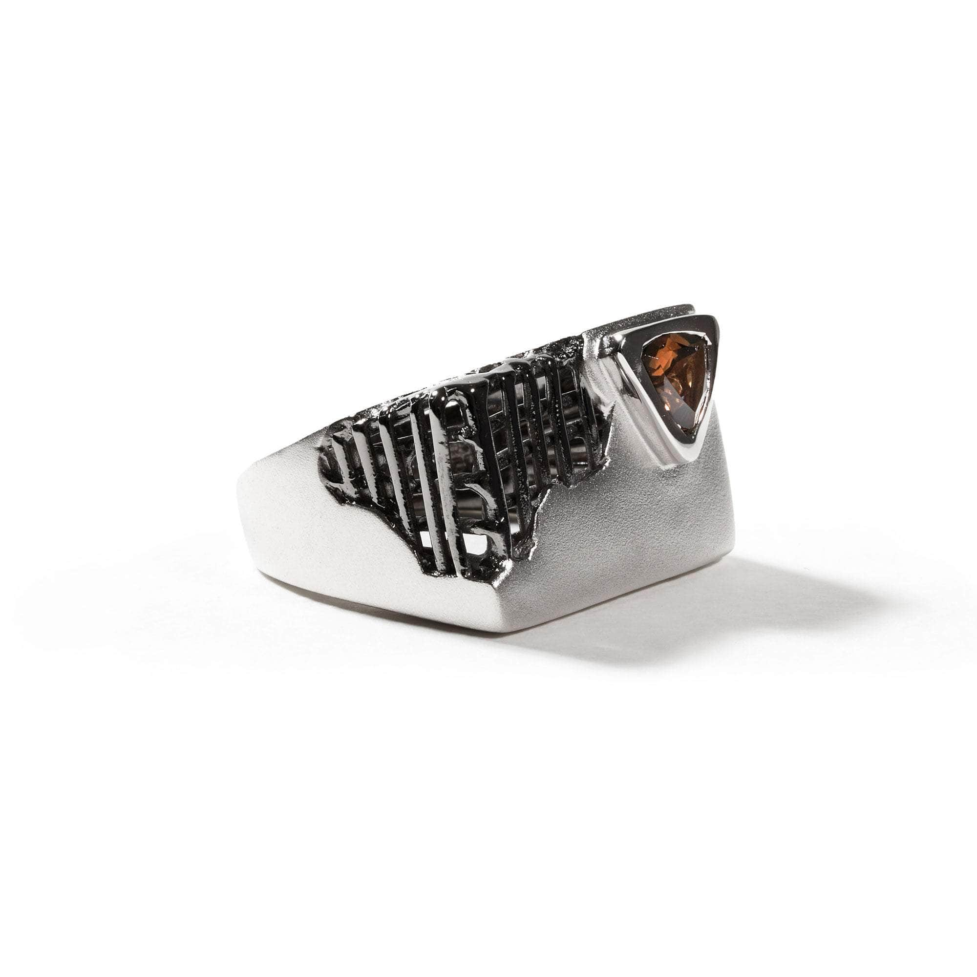 Breche Smoky Quartz Ring (White Rhodium) GERMAN KABIRSKI