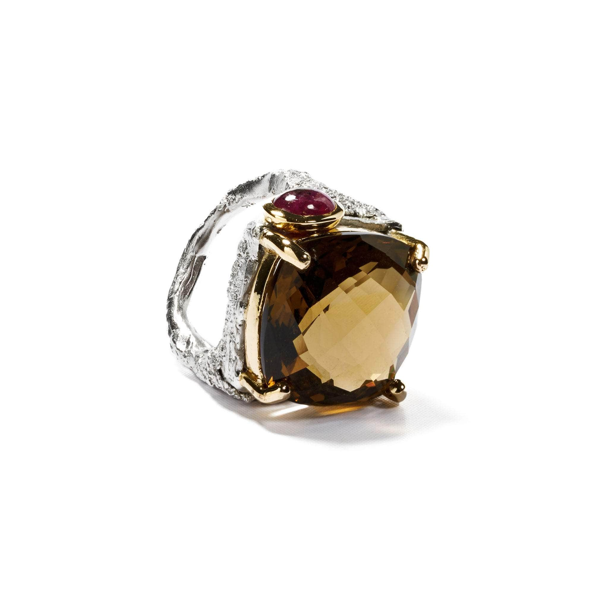 Mashriq Smoky Quartz and Ruby Ring GERMAN KABIRSKI