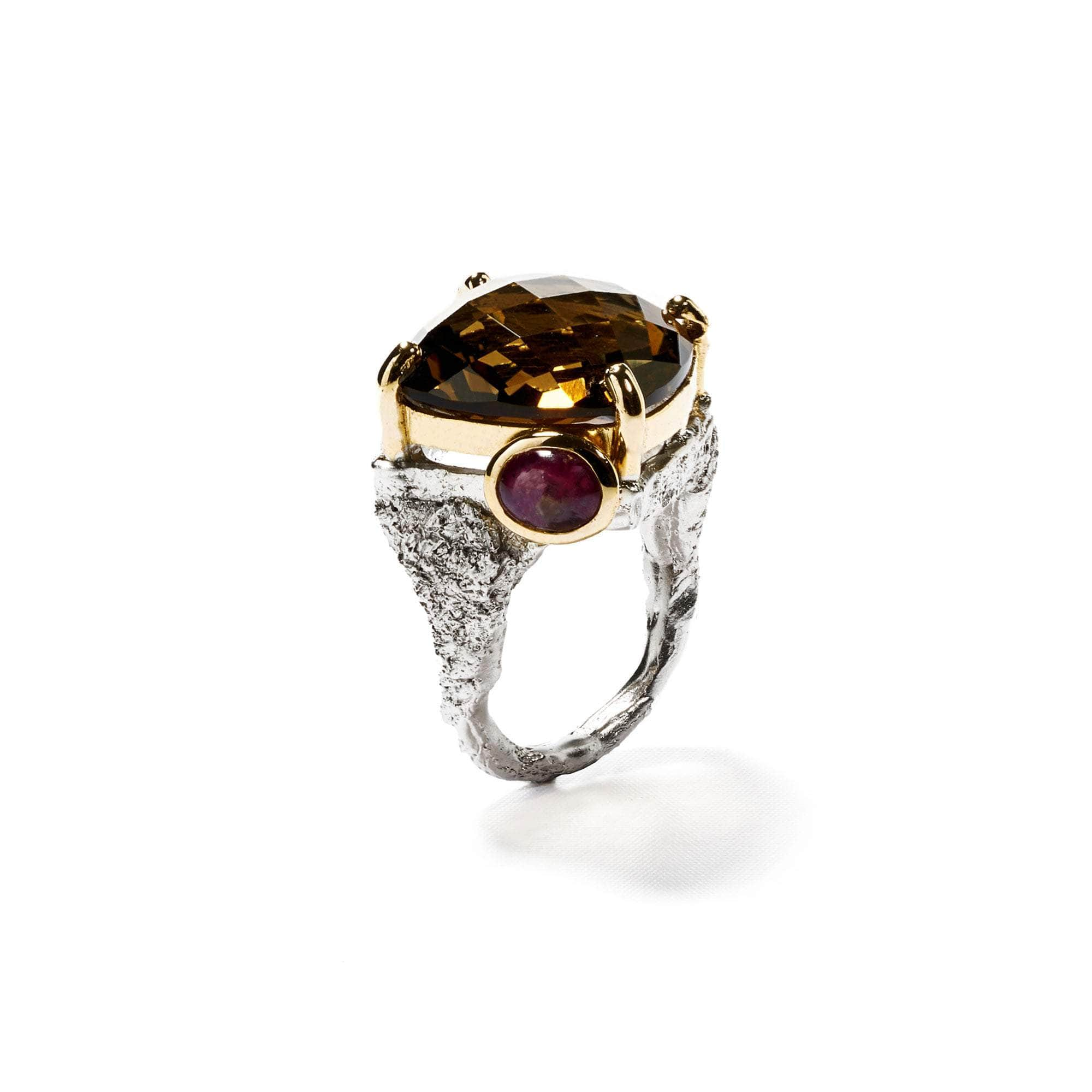 Mashriq Smoky Quartz and Ruby Ring GERMAN KABIRSKI