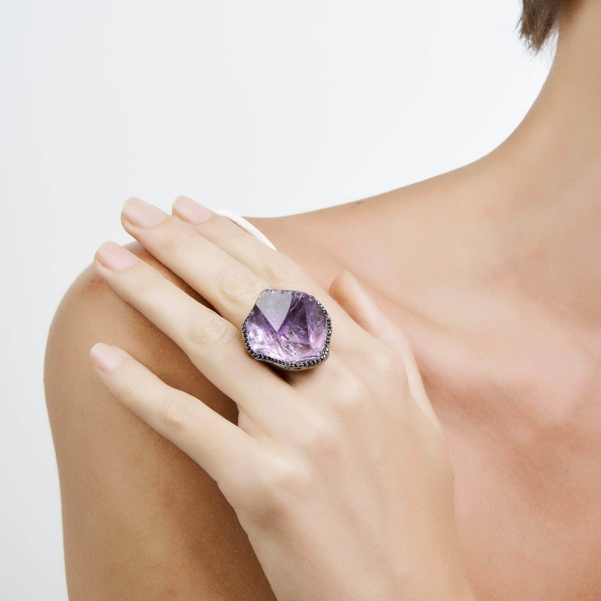 Altam Rough Amethyst and Black Spinel Ring GERMAN KABIRSKI