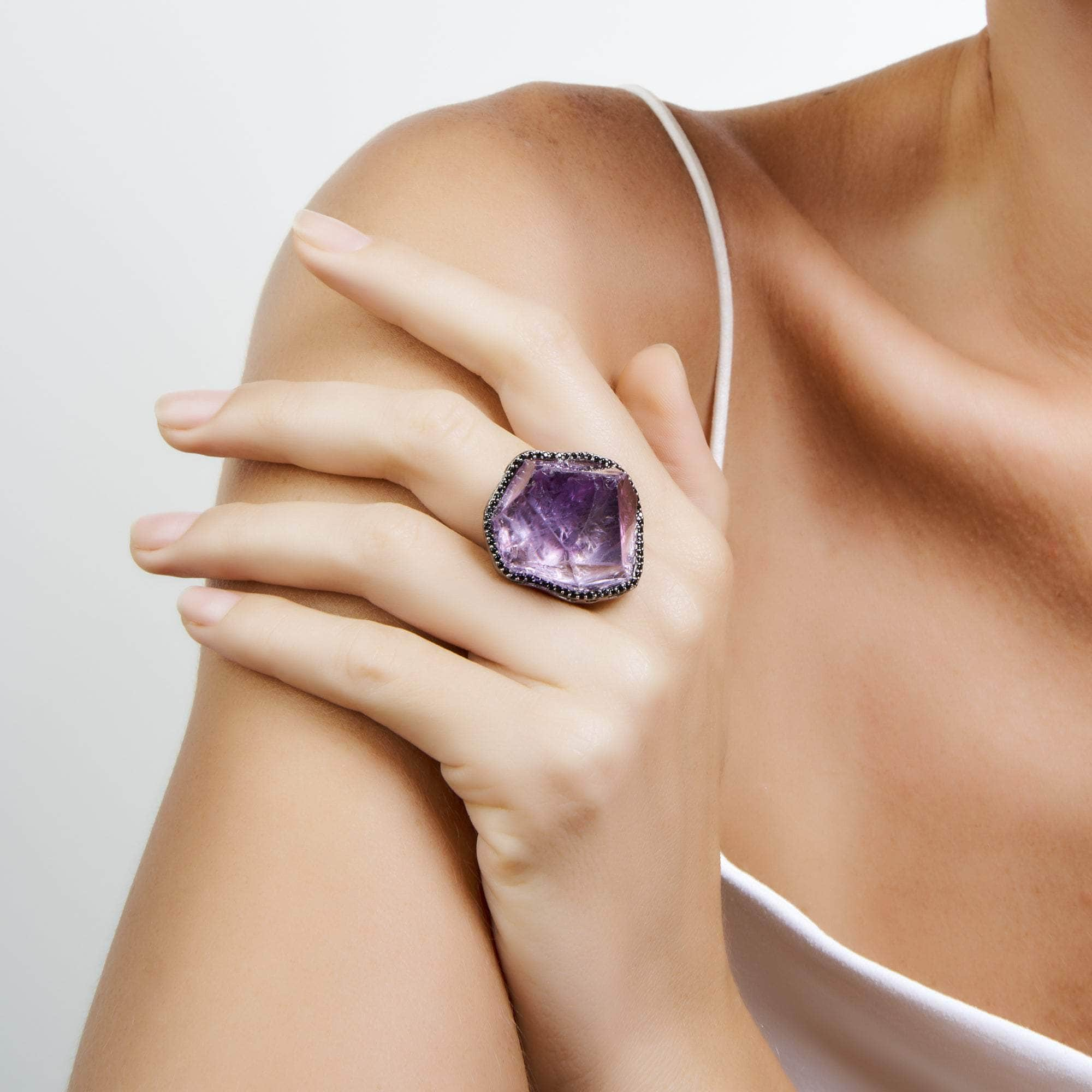 Altam Rough Amethyst and Black Spinel Ring GERMAN KABIRSKI