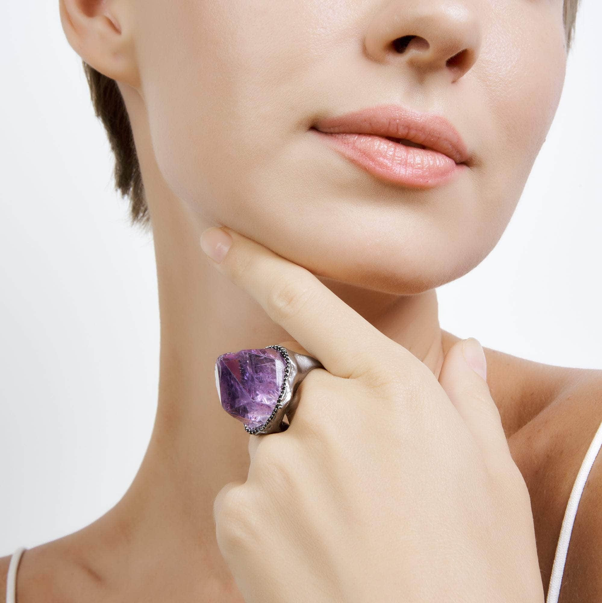 Altam Rough Amethyst and Black Spinel Ring GERMAN KABIRSKI