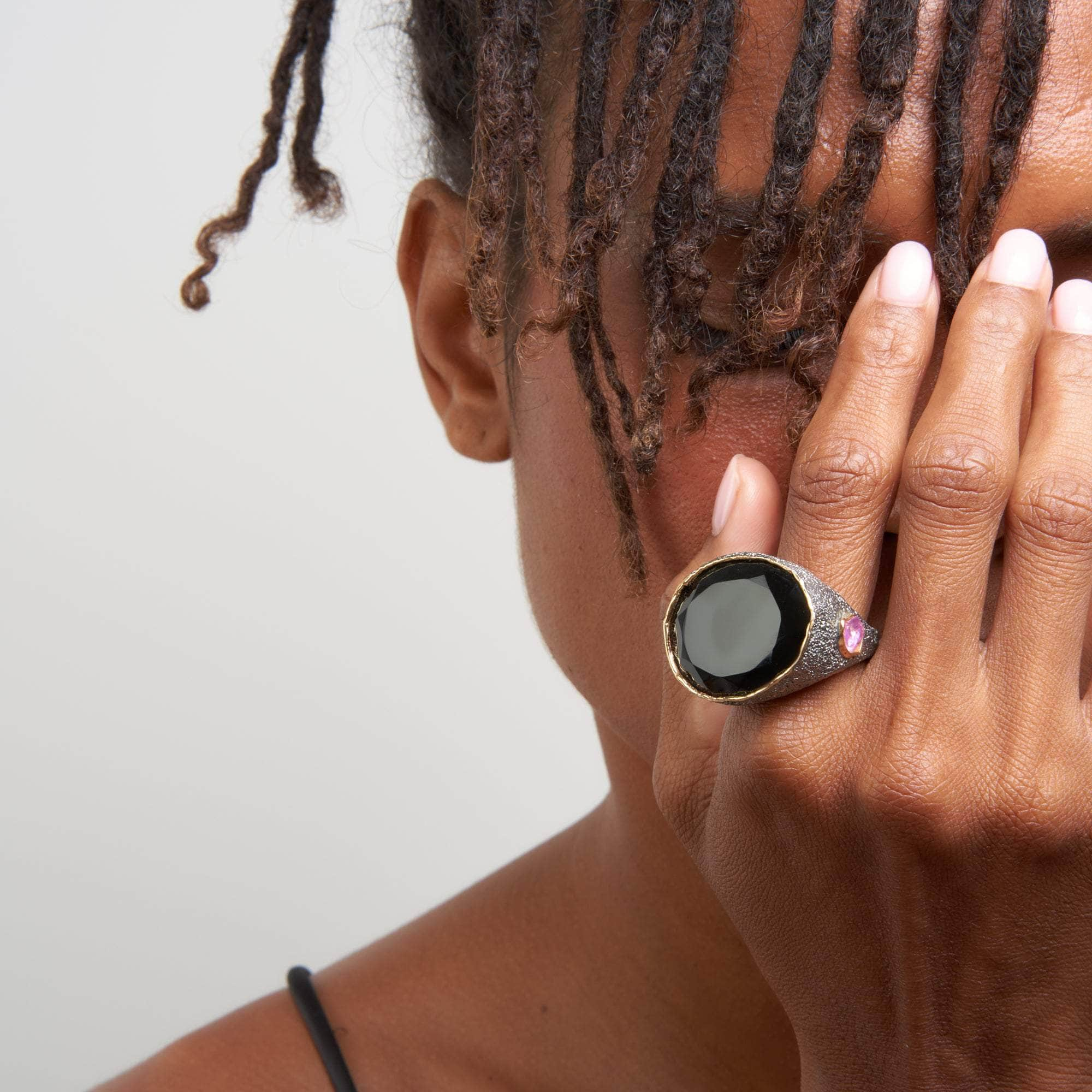 Nox Smoky Quartz and Pink Sapphire Rough Ring GERMAN KABIRSKI