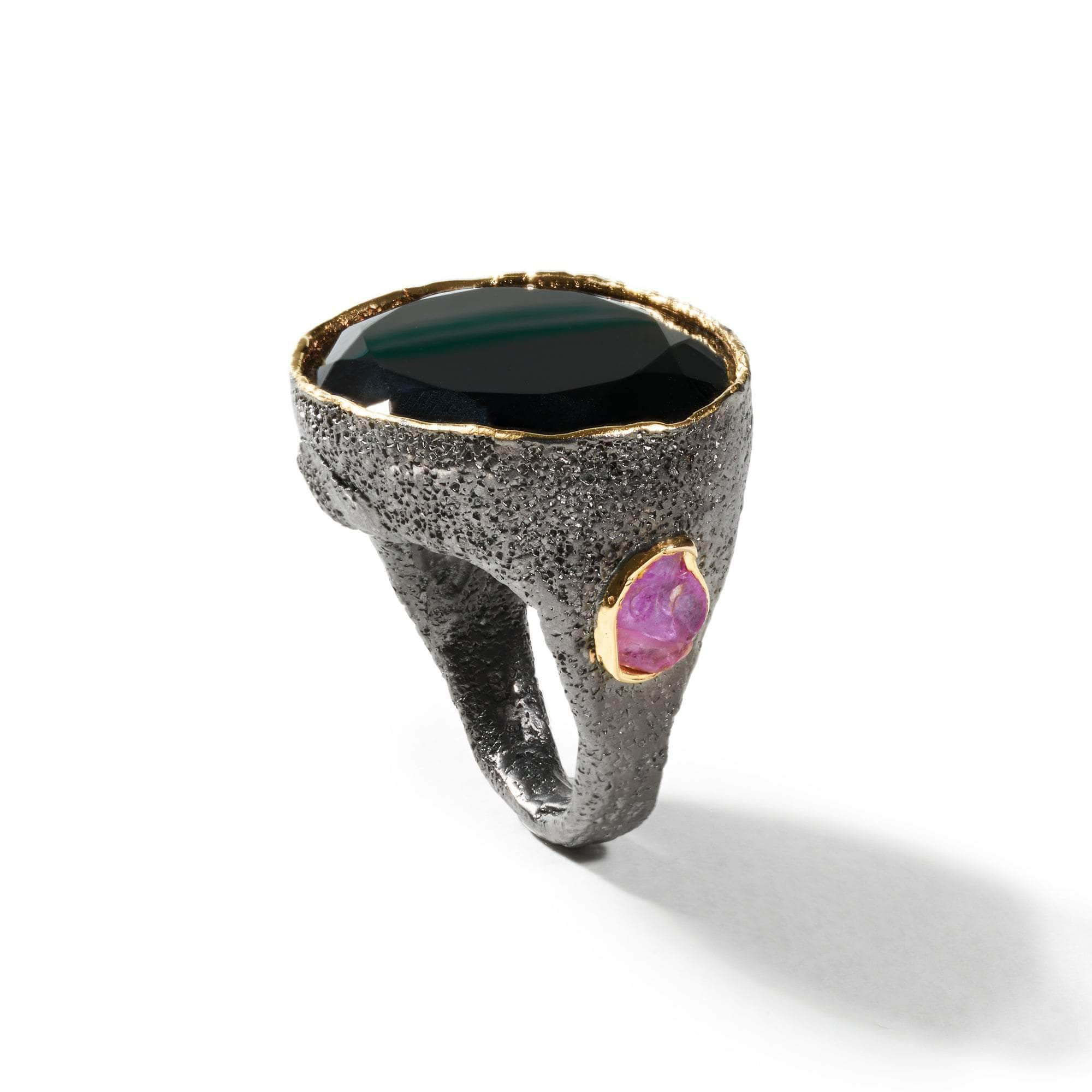 Nox Smoky Quartz and Pink Sapphire Rough Ring GERMAN KABIRSKI