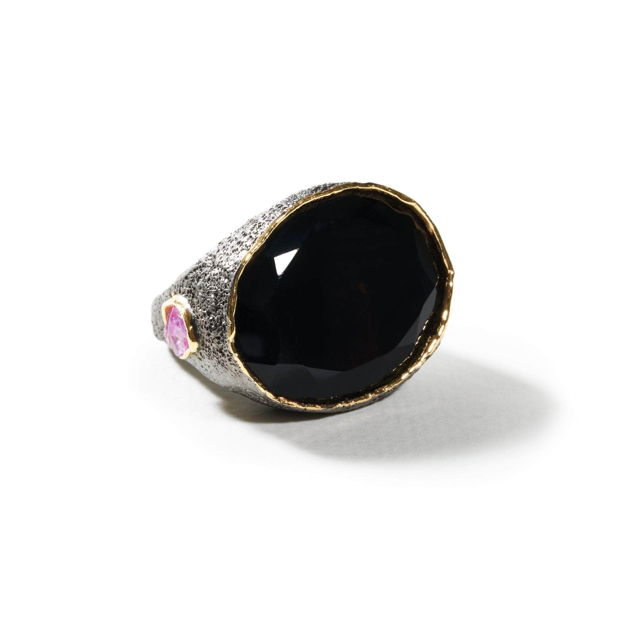 Nox Smoky Quartz and Pink Sapphire Rough Ring GERMAN KABIRSKI