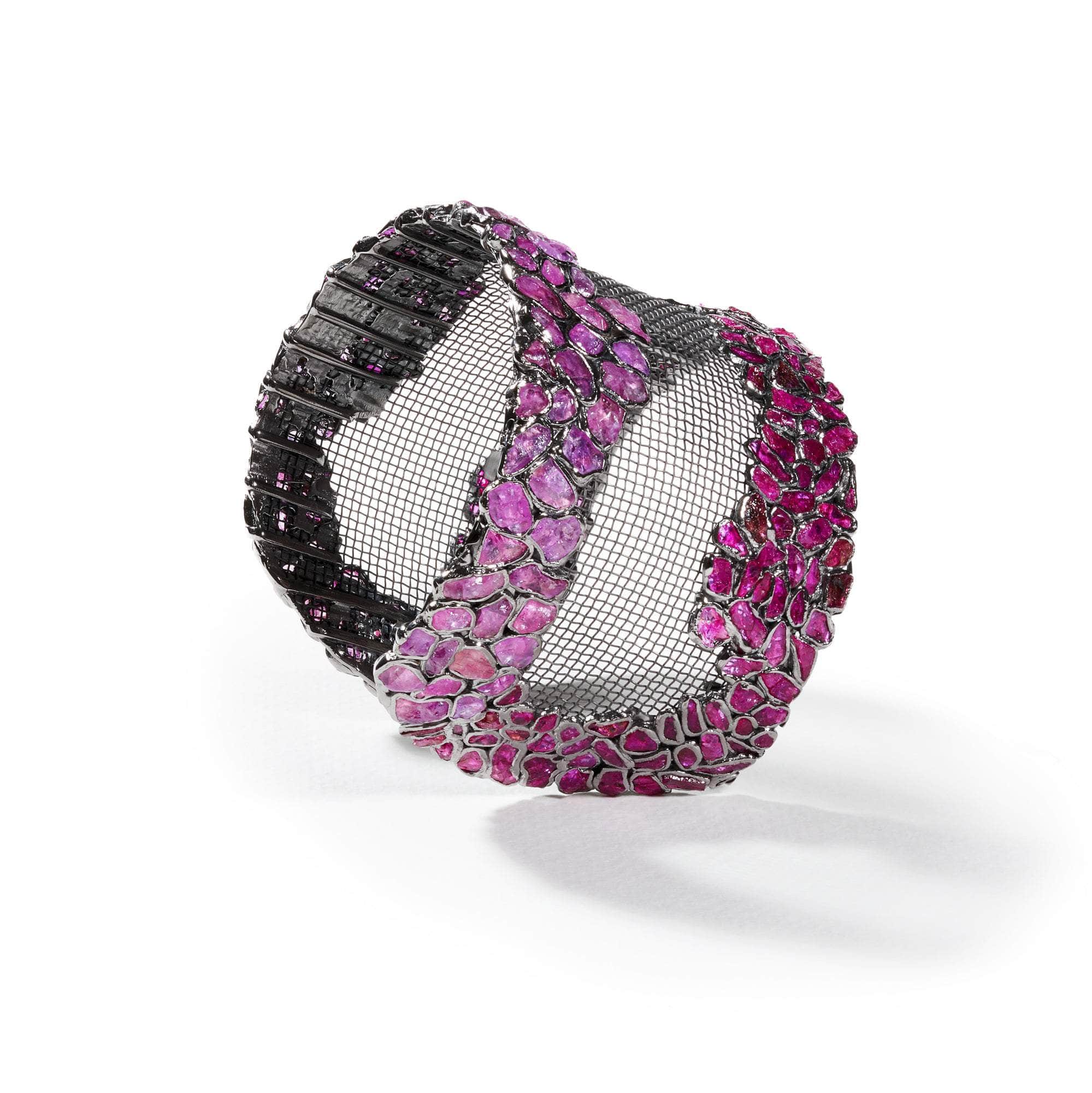 Tred Pink Sapphire and Ruby Rough Bangle GERMAN KABIRSKI