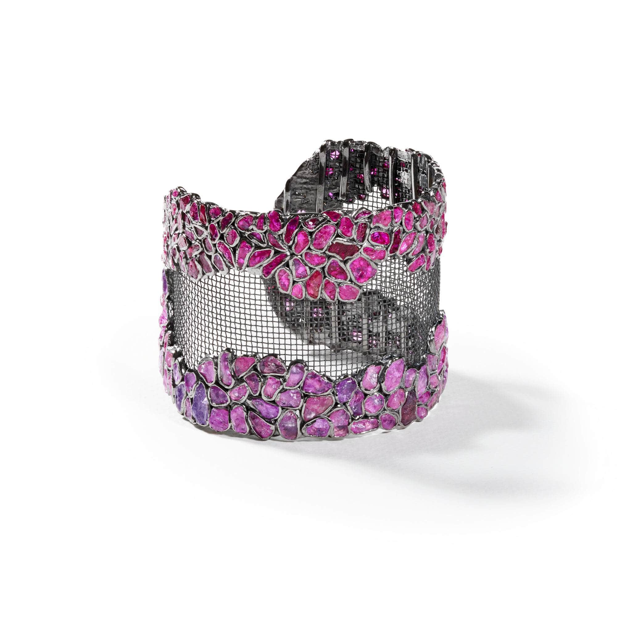 Tred Pink Sapphire and Ruby Rough Bangle GERMAN KABIRSKI