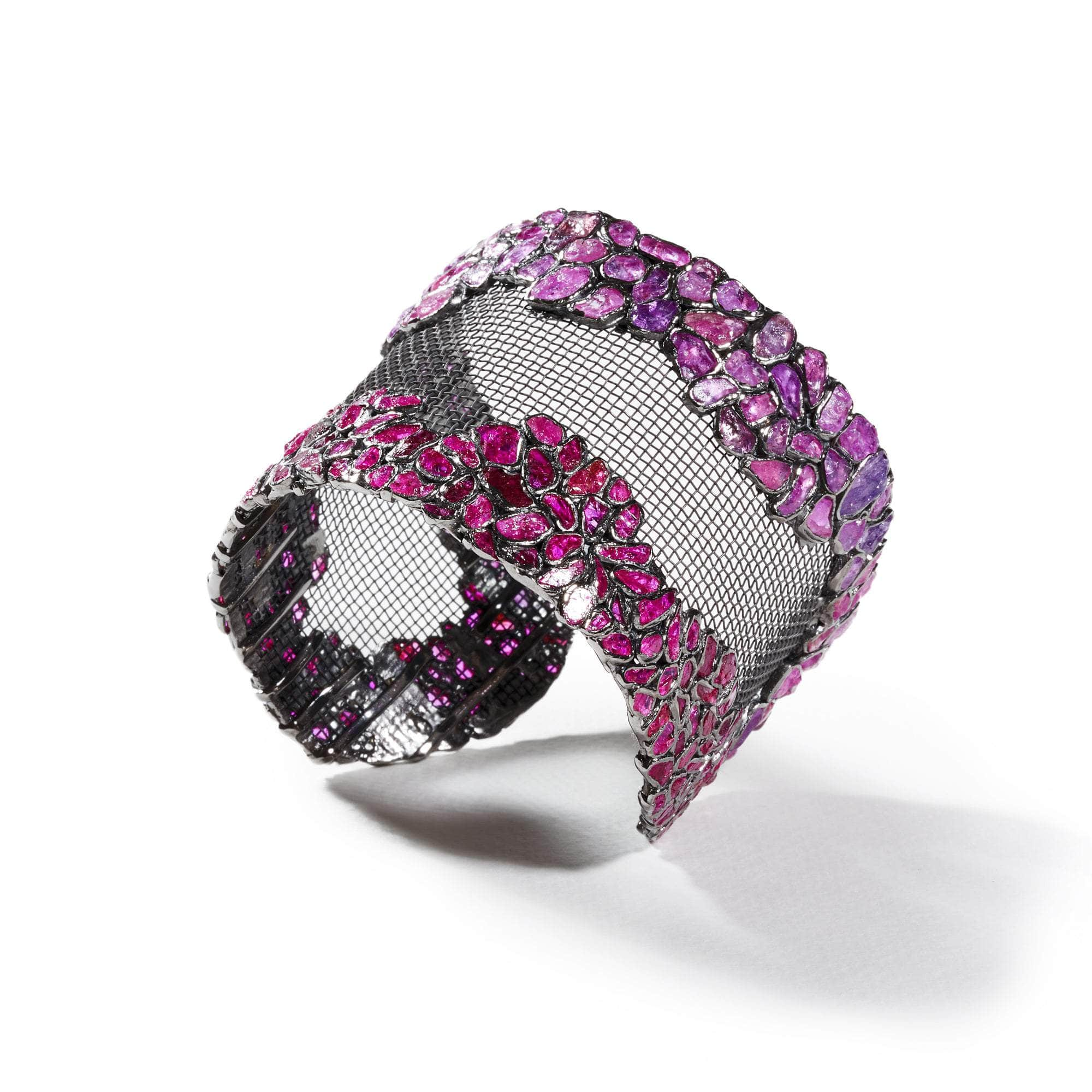 Tred Pink Sapphire and Ruby Rough Bangle GERMAN KABIRSKI