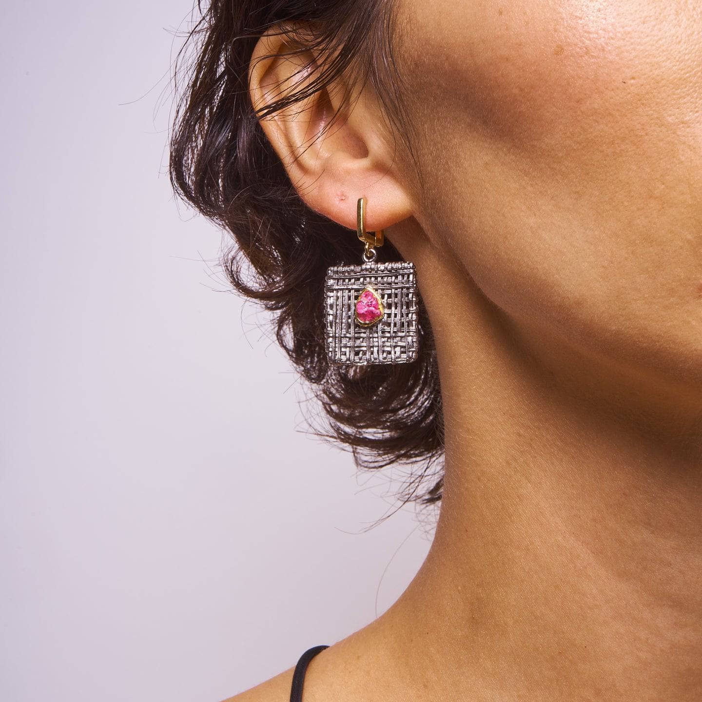 Enna Pink Spinel Rough Earrings GERMAN KABIRSKI