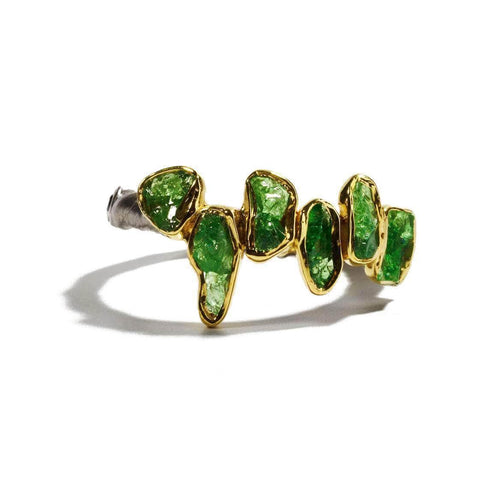 Kapi Handmade Gold-Plated Silver Ring with Natural Raw Tsavorite & Spinel