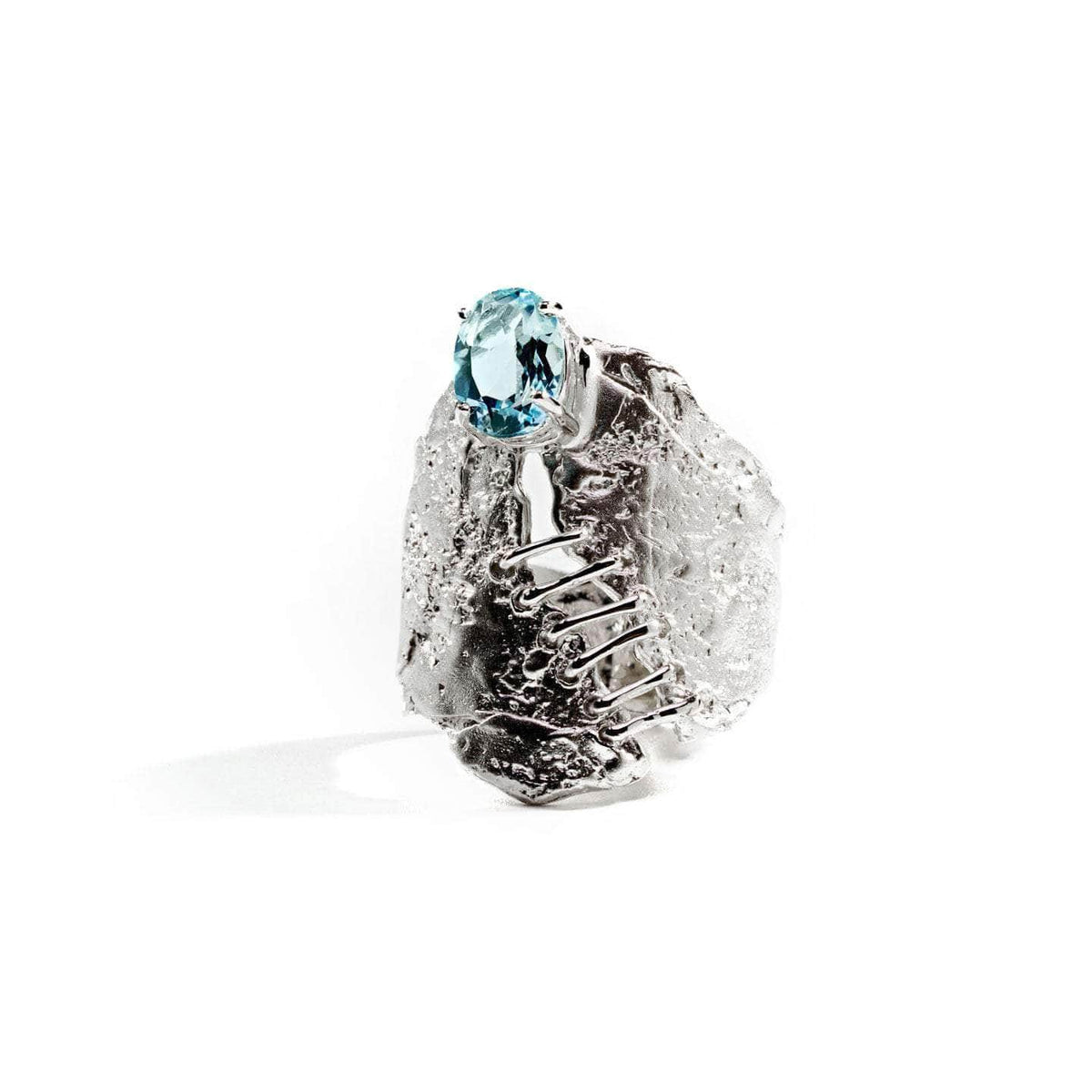 Lafta Stiched Silver Design Modern Wide Band 925 Sterling Silver Ring