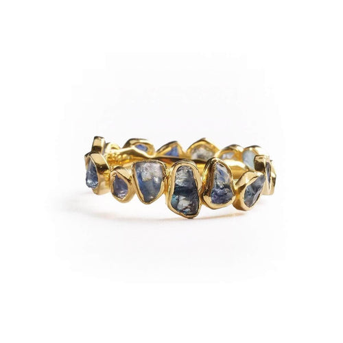 Livia Iconic Raw Blue Sapphire Silver Ring Minimalist Design in 18K Gold Plating