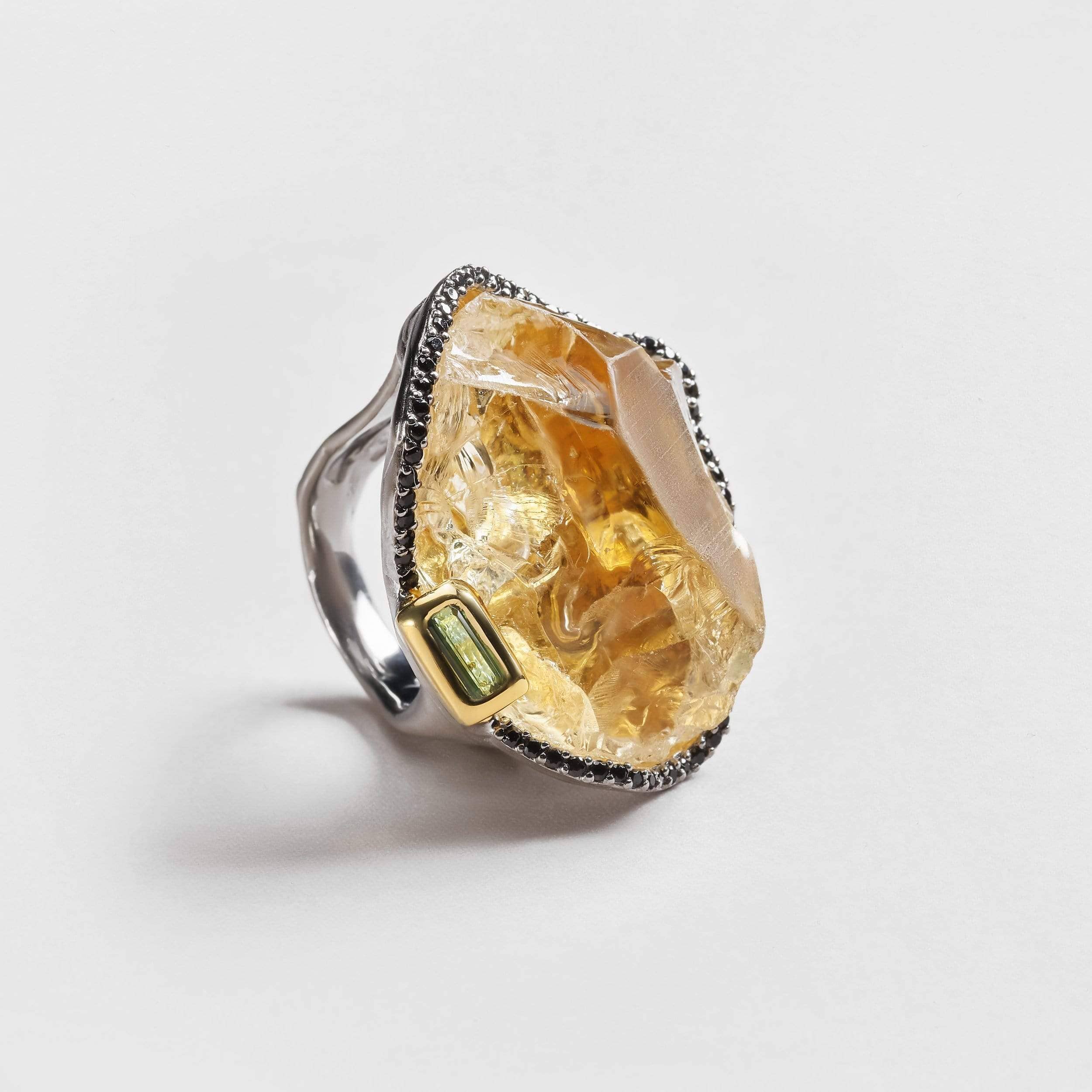 Lizeth Citrine and Green Tourmaline and Black Spinel Ring GERMAN KABIRSKI