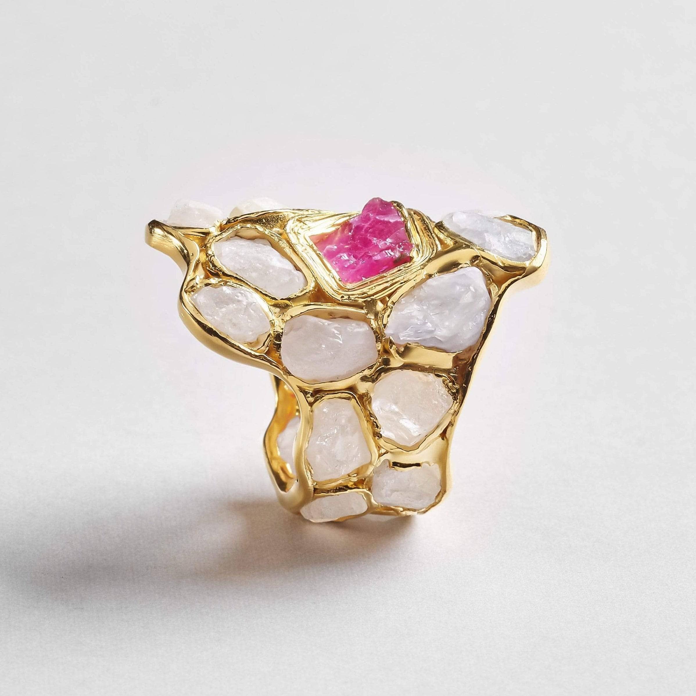 Mellusina White Sapphire and Ruby Ring GERMAN KABIRSKI