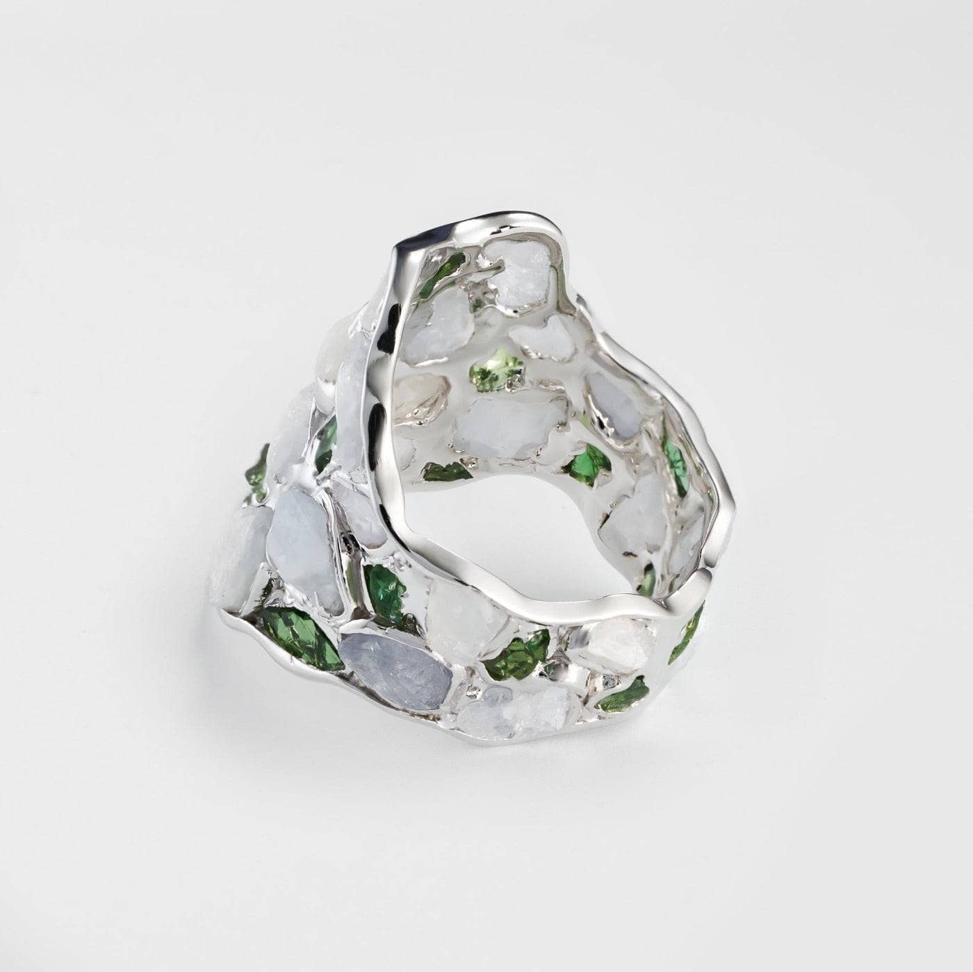 Nerissa White Sapphire and Tsavorite Ring GERMAN KABIRSKI