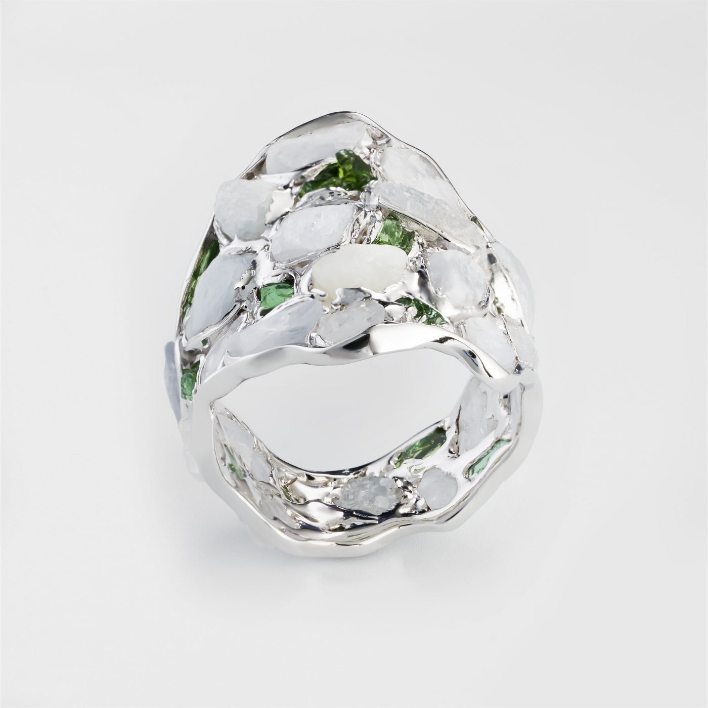 Nerissa White Sapphire and Tsavorite Ring GERMAN KABIRSKI