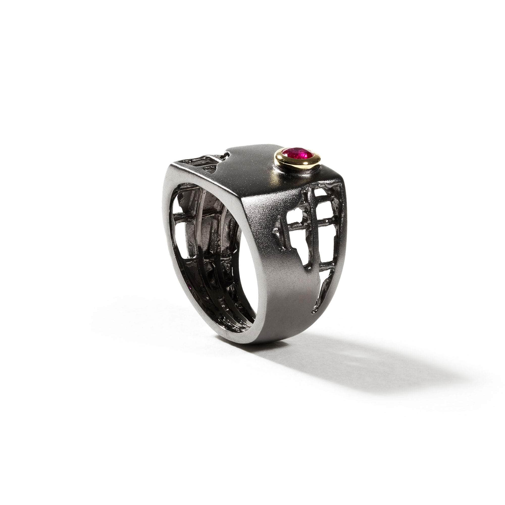 Squircle Garnet Ring (Black Rhodium) GERMAN KABIRSKI