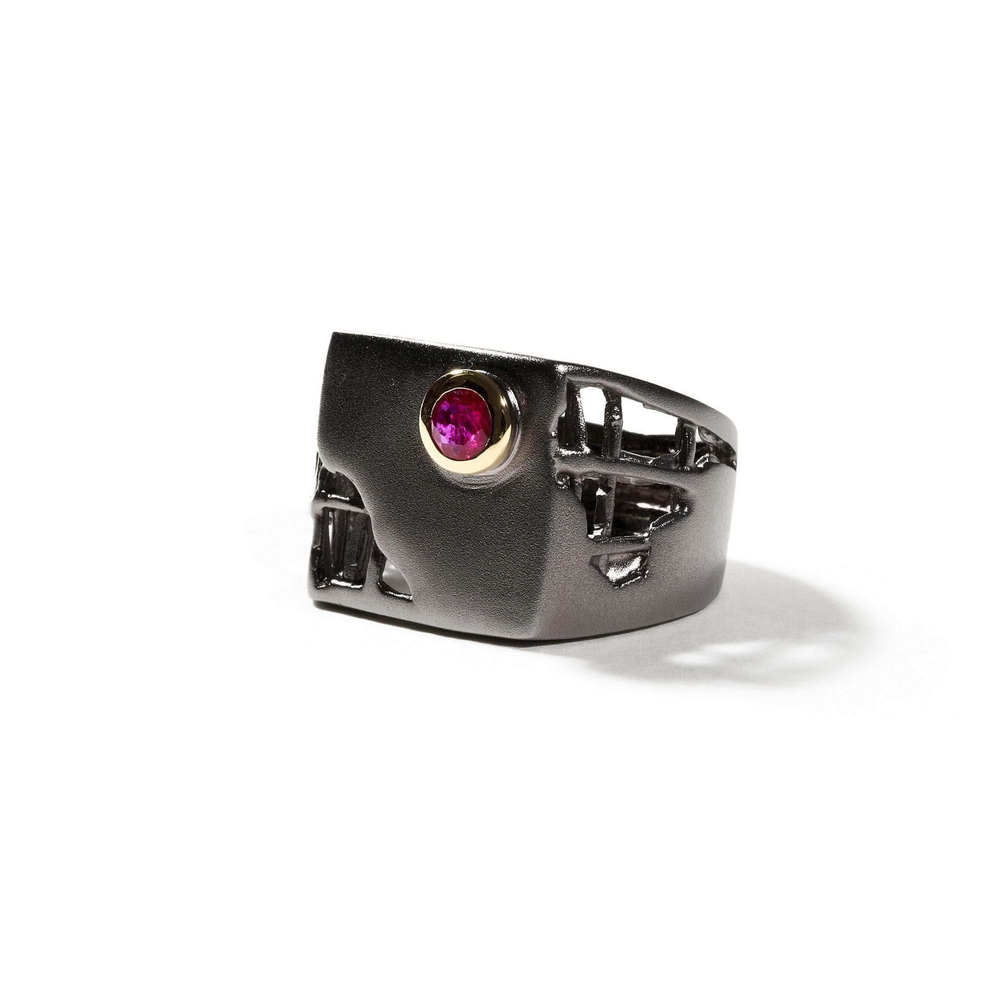 Squircle Garnet Ring (Black Rhodium) GERMAN KABIRSKI