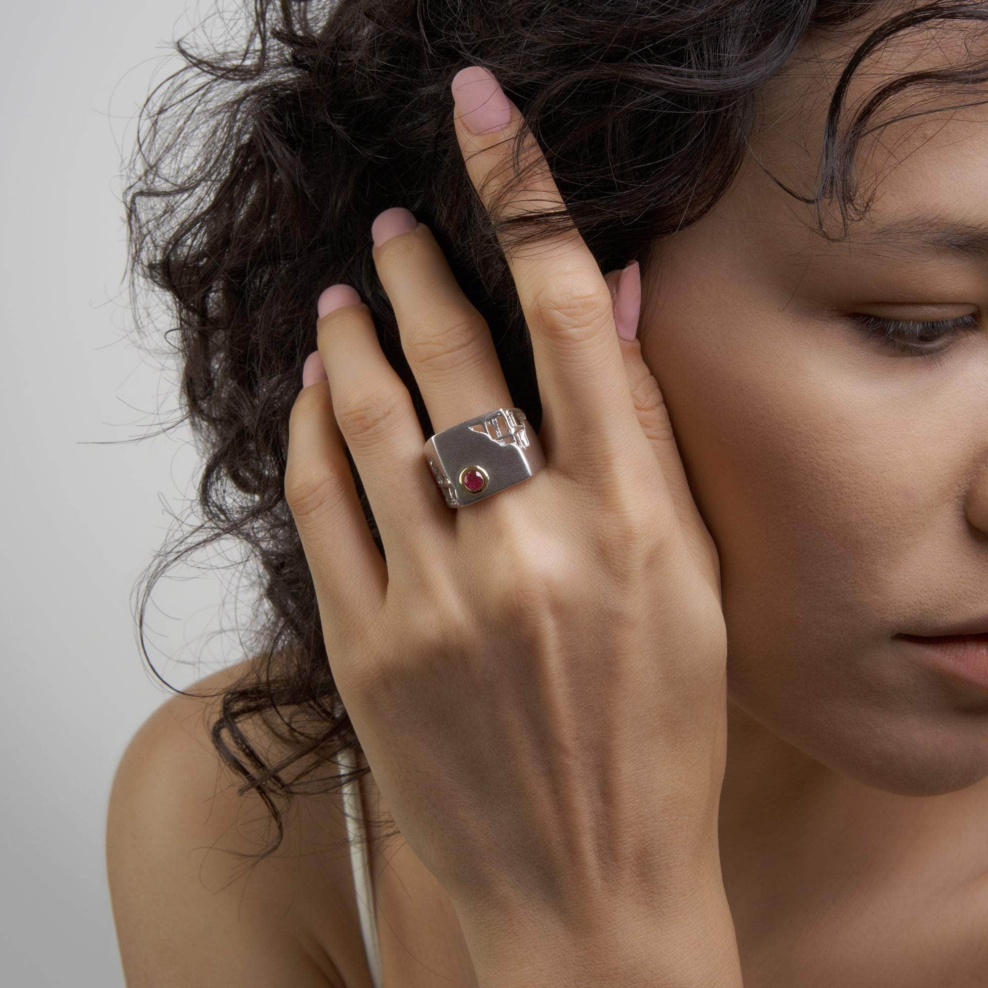 Squircle Garnet Ring (White Rhodium) GERMAN KABIRSKI